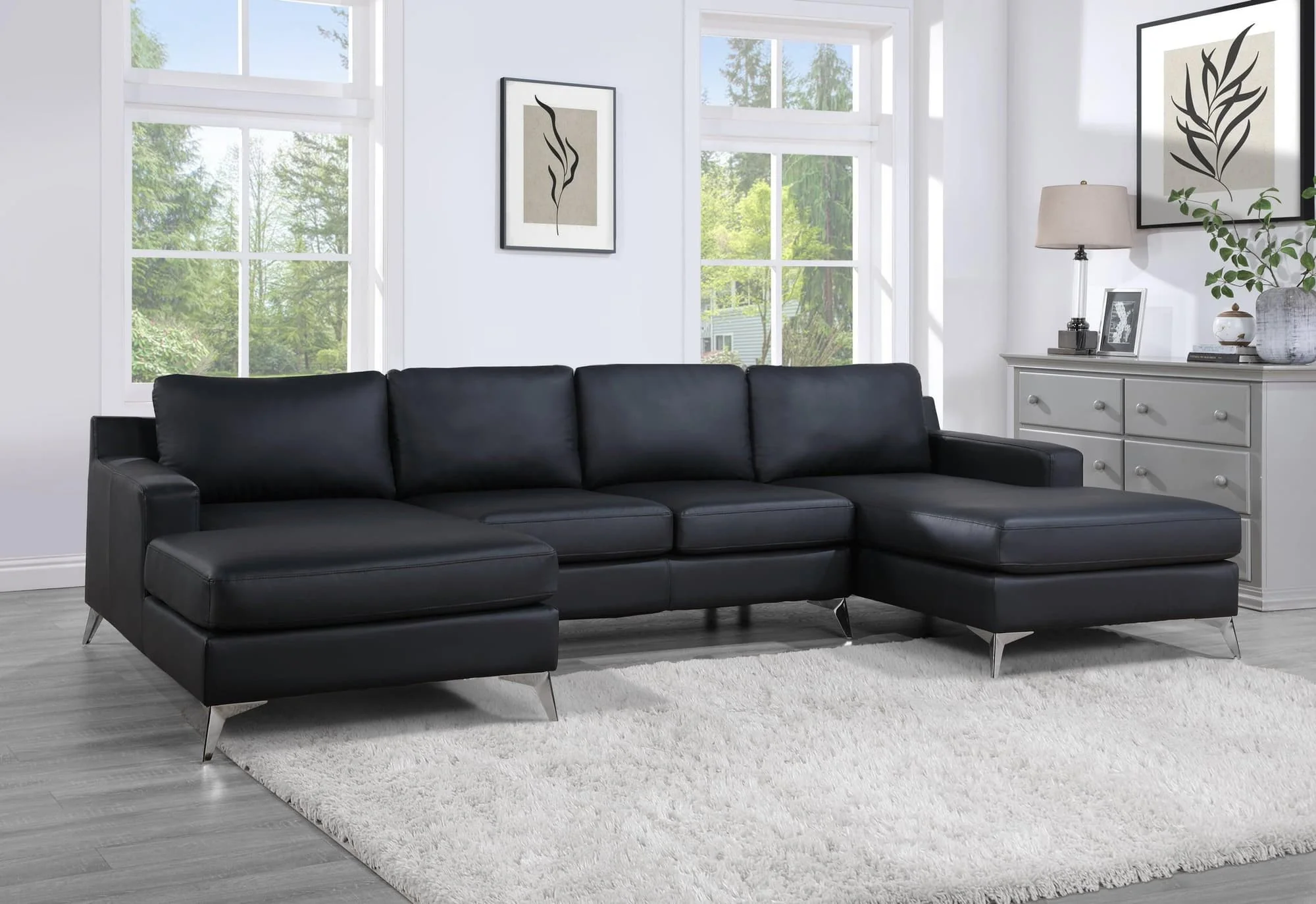 Cace Black Double Chaise Sectional - Image 1
