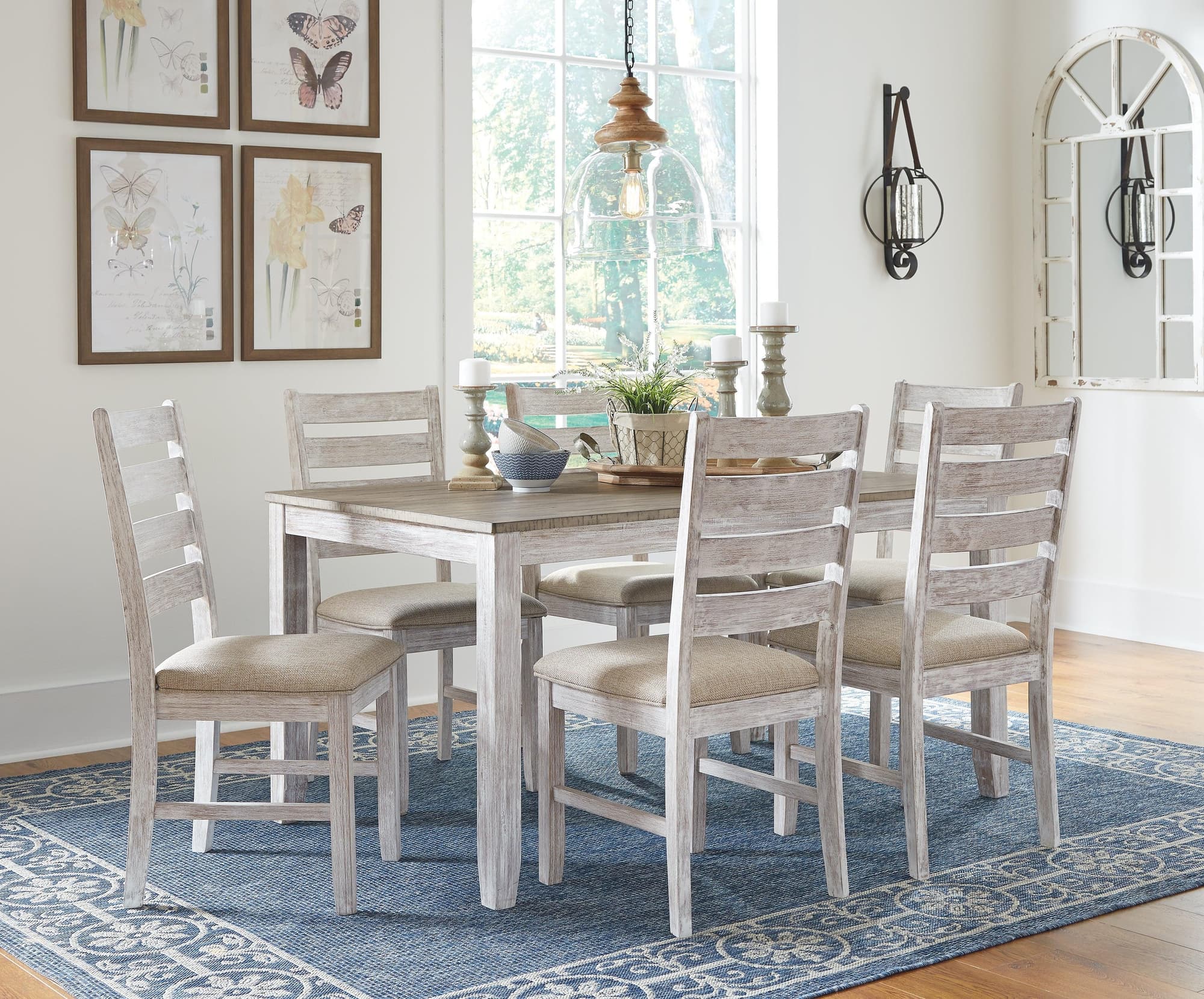 Skempton White Light Brown Dining Table And Chairs (Set of 7) - Image 1