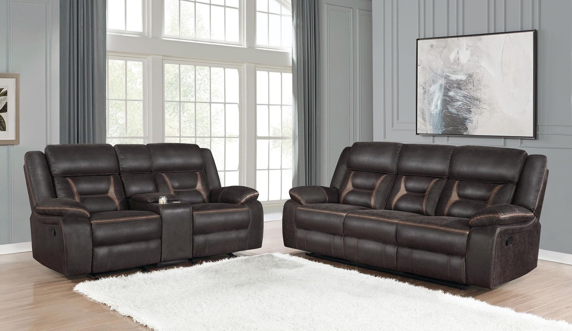 Greer 2-Piece Upholstered Reclining Sofa Set Brown - Image 1