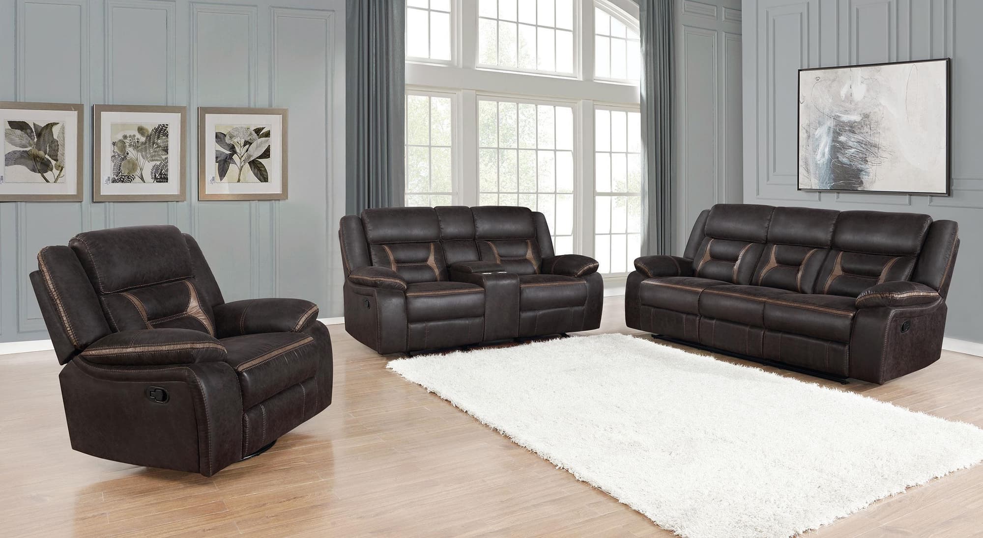Greer 3-Piece Upholstered Reclining Sofa Set Brown - Image 1