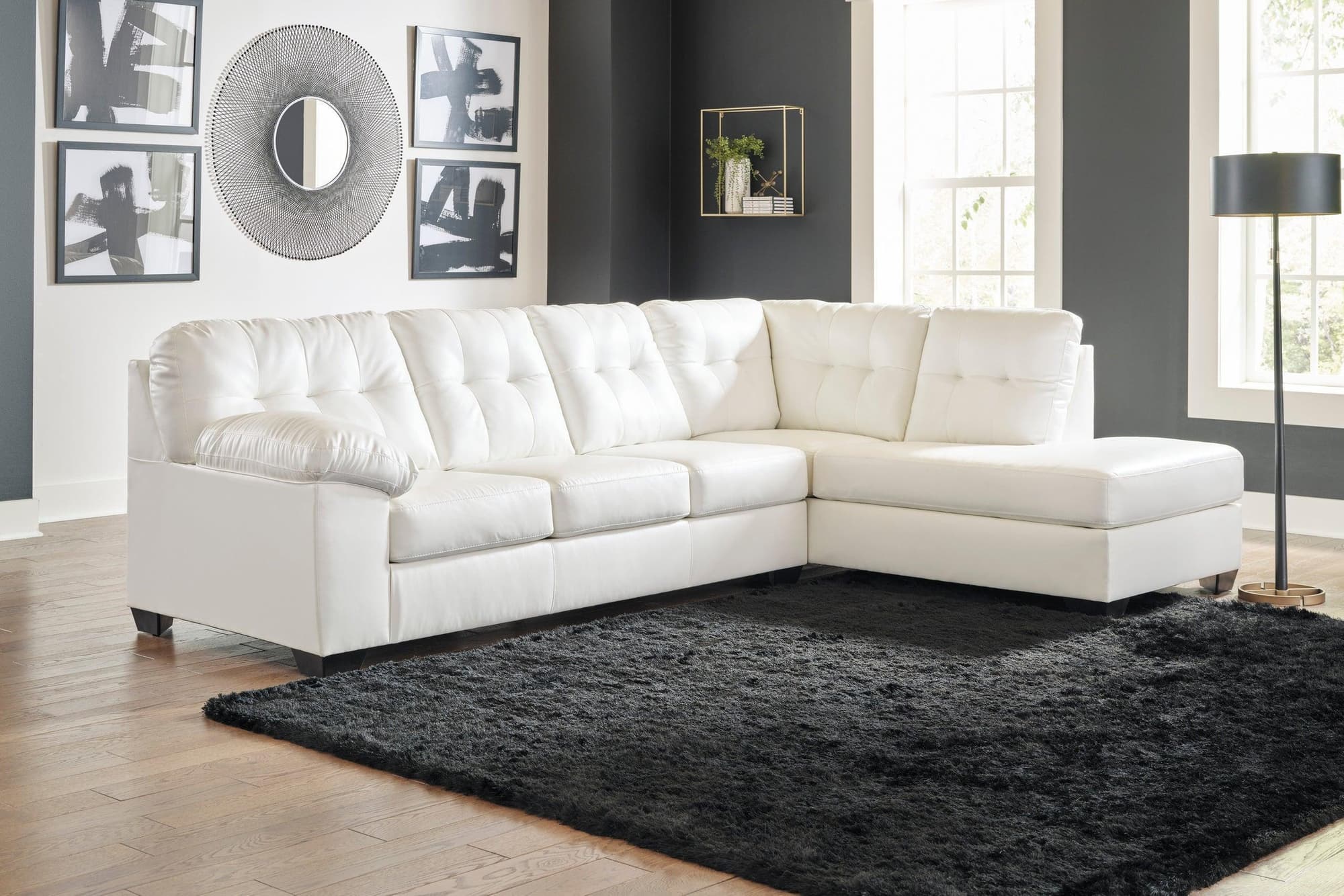 Ashley Raf Chaise White Legs Faux Leather Tufted Sectional - Image 1