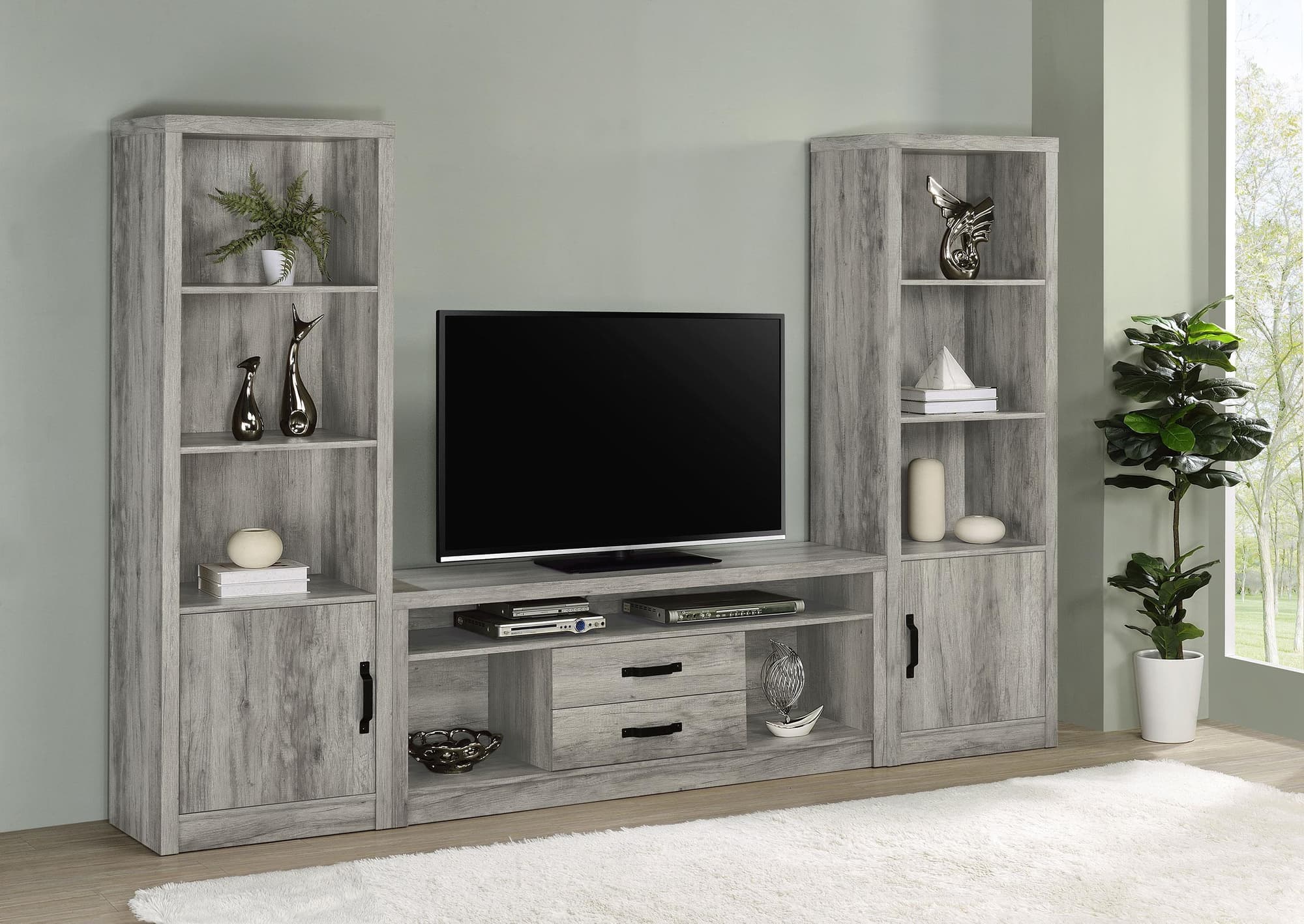 Burke 3-Piece 59″ TV Entertainment Center Gray Driftwood