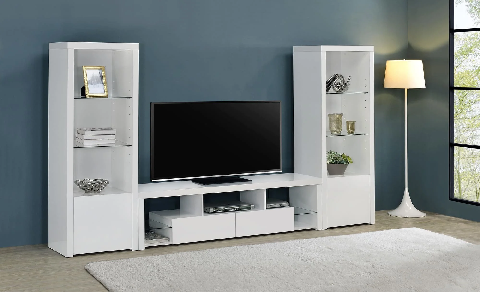 Jude 3-Piece 71" TV Entertainment Center White High Gloss - Image 1