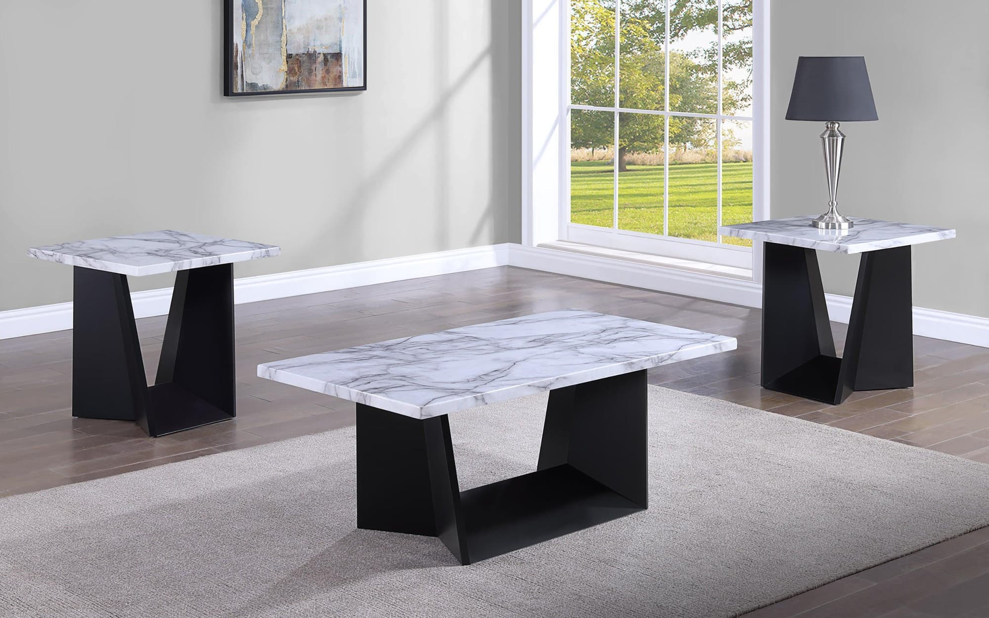 Adea Black White Marble Top Cocktail Group Coffee Table