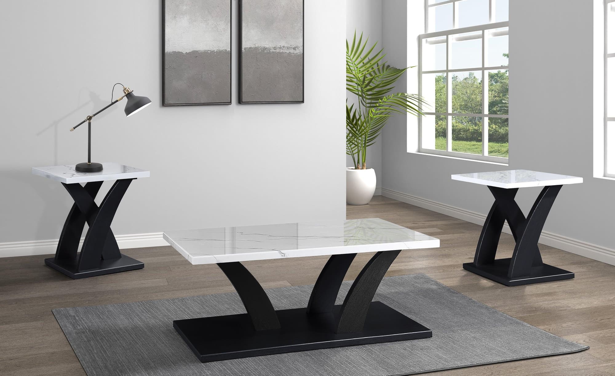 Zion White Black Marble Top Cocktail Coffee Table - Image 1