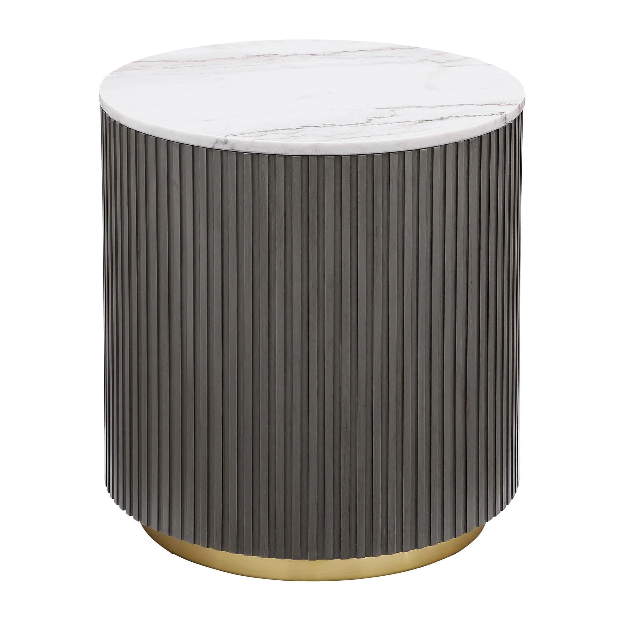 Jason Round Marble Top Side End Table White Charcoal - Image 1