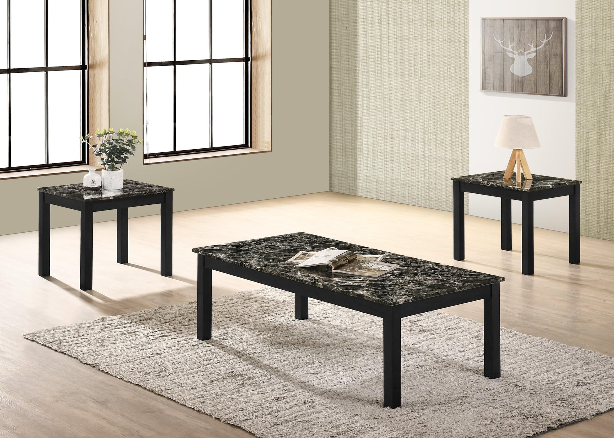Thurner Black Faux Marble Top Cocktail Coffee Table - Image 1