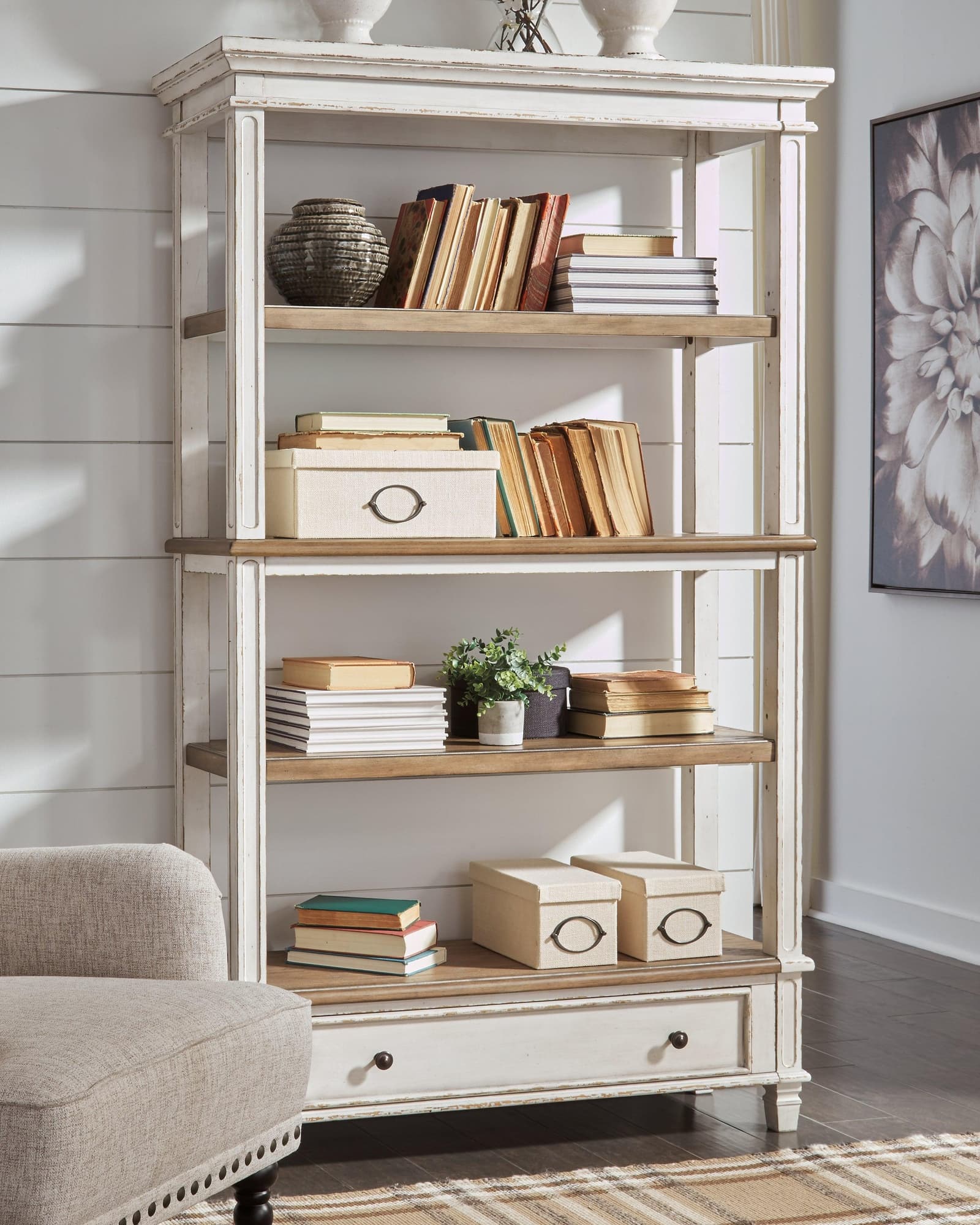 Realyn Brown White 75″ Bookcase