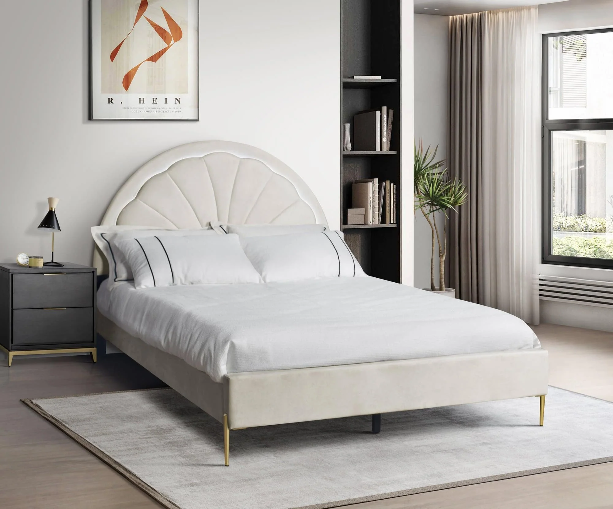 Flora Beige LED Platform Full Bed - Image 1