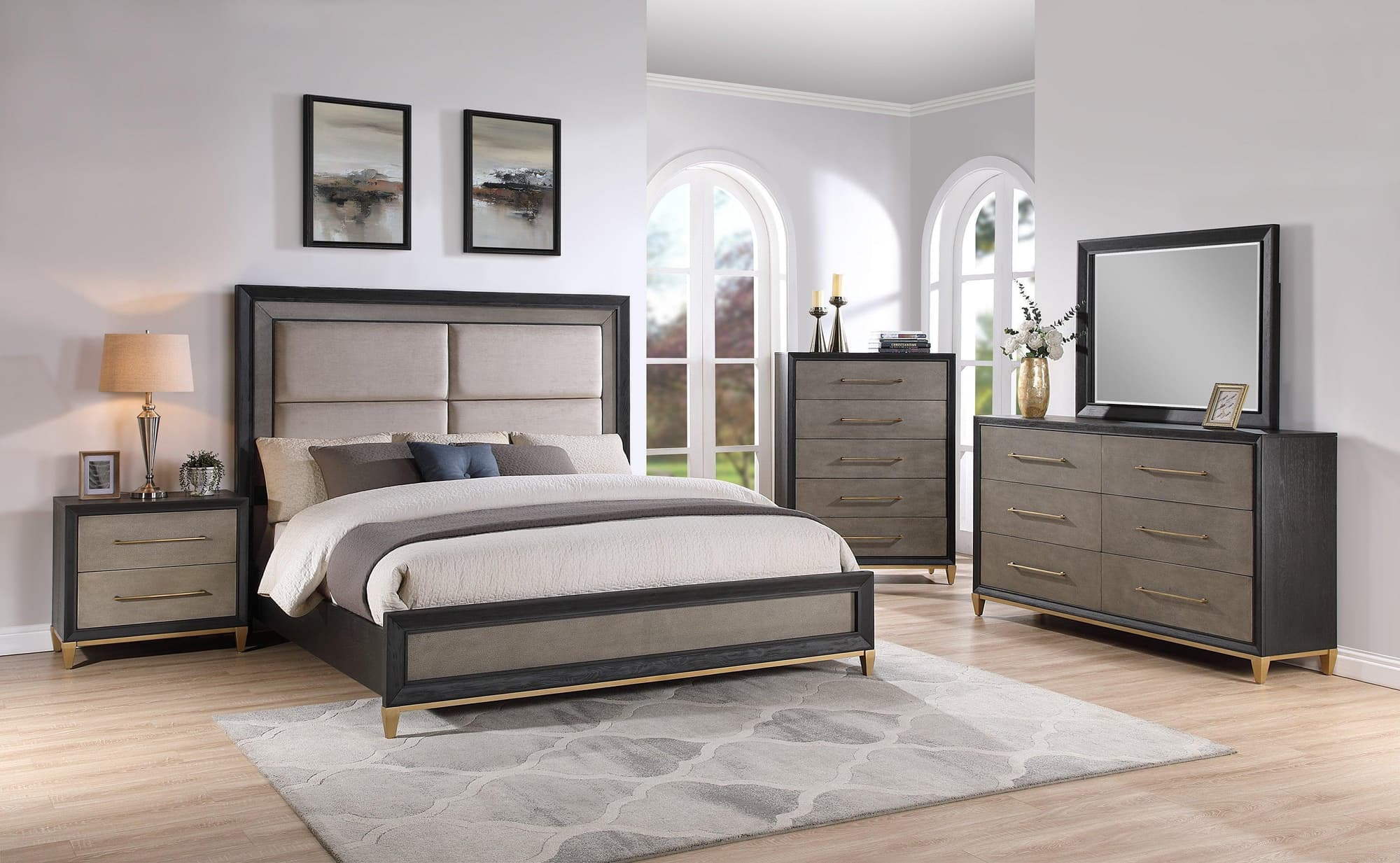 Payson Gray Fabric Upholstered Panel Bedroom Set - Image 1