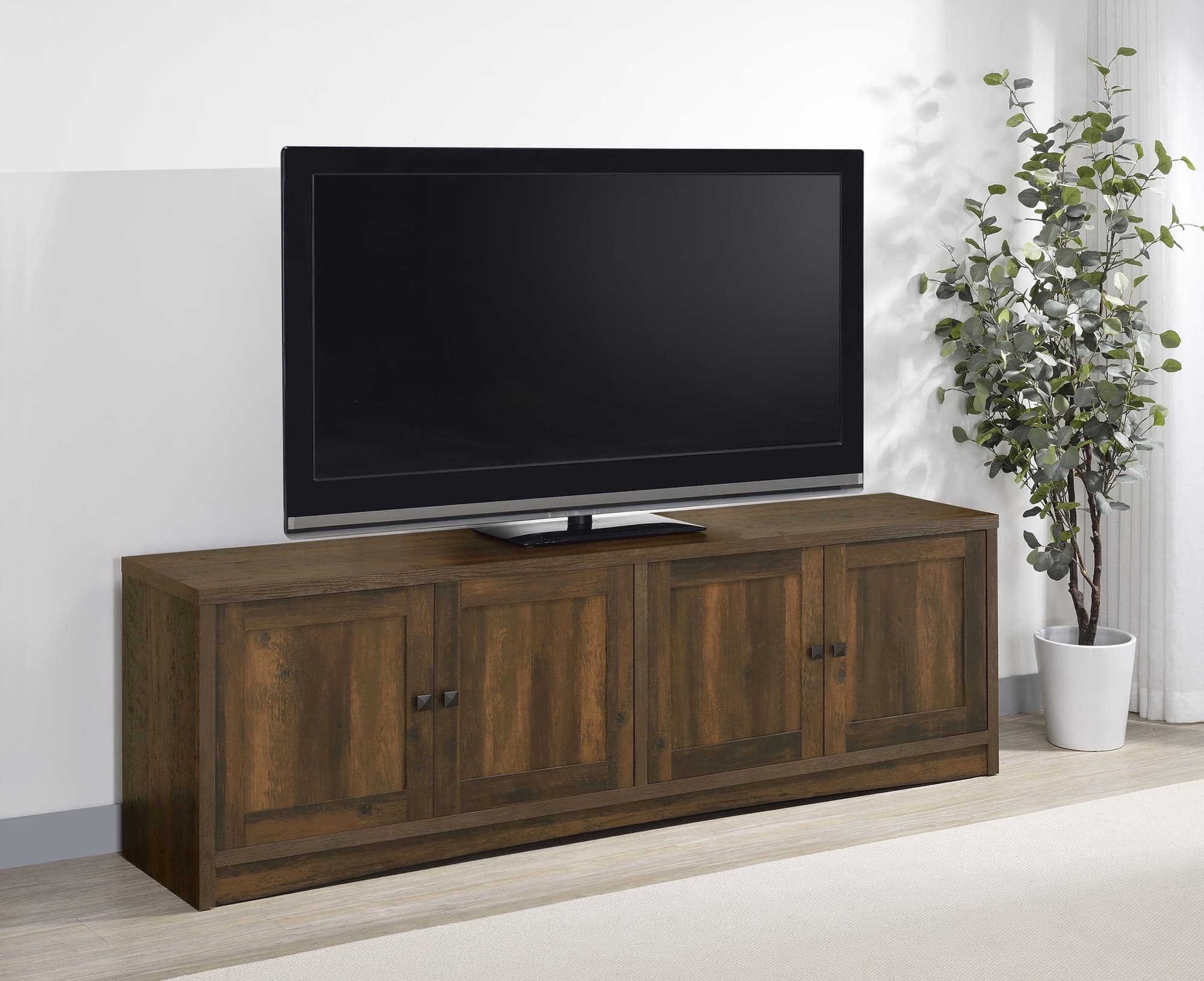 Laughlin 4 door Wood 78" TV Stand Dark Pine - Image 1