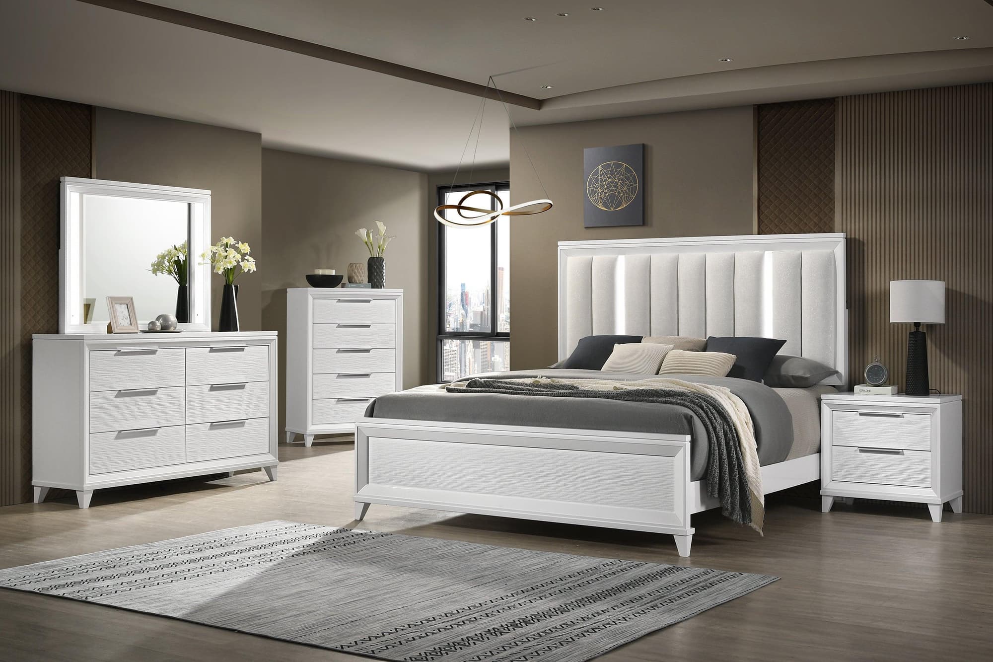 Cressida White Upholstered LED Panel Bedroom Set - Image 1