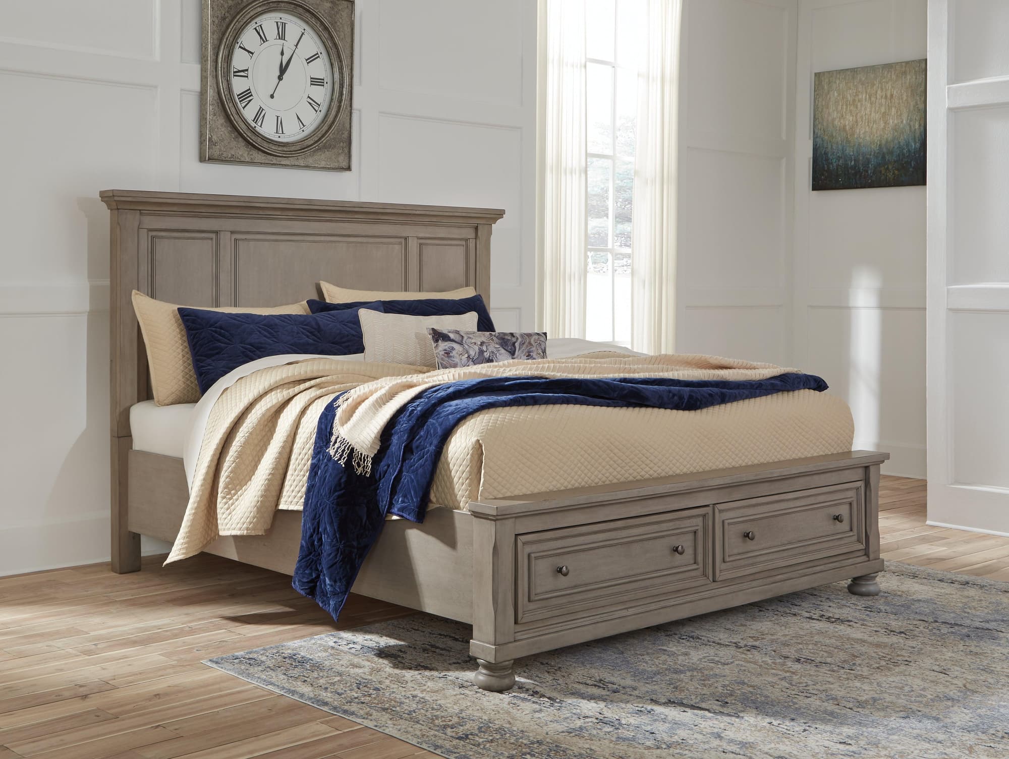 Lettner Light Gray Queen Panel Storage Bed - Image 1