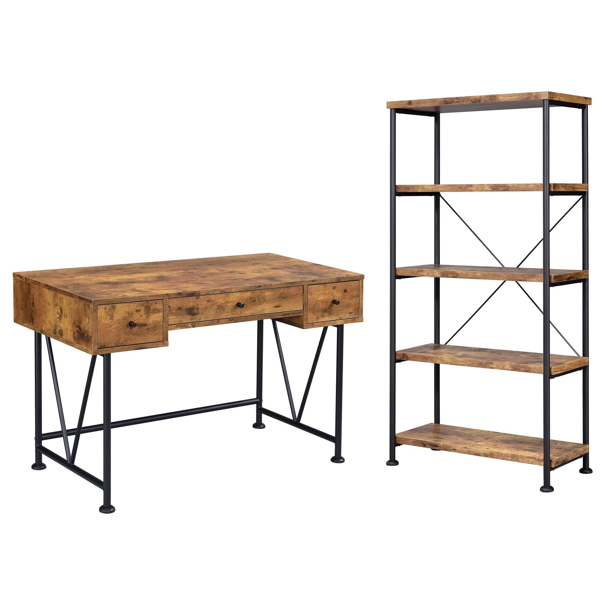 Analiese 2-Piece 3 Drawer Writing Desk Set Antique Nutmeg Black