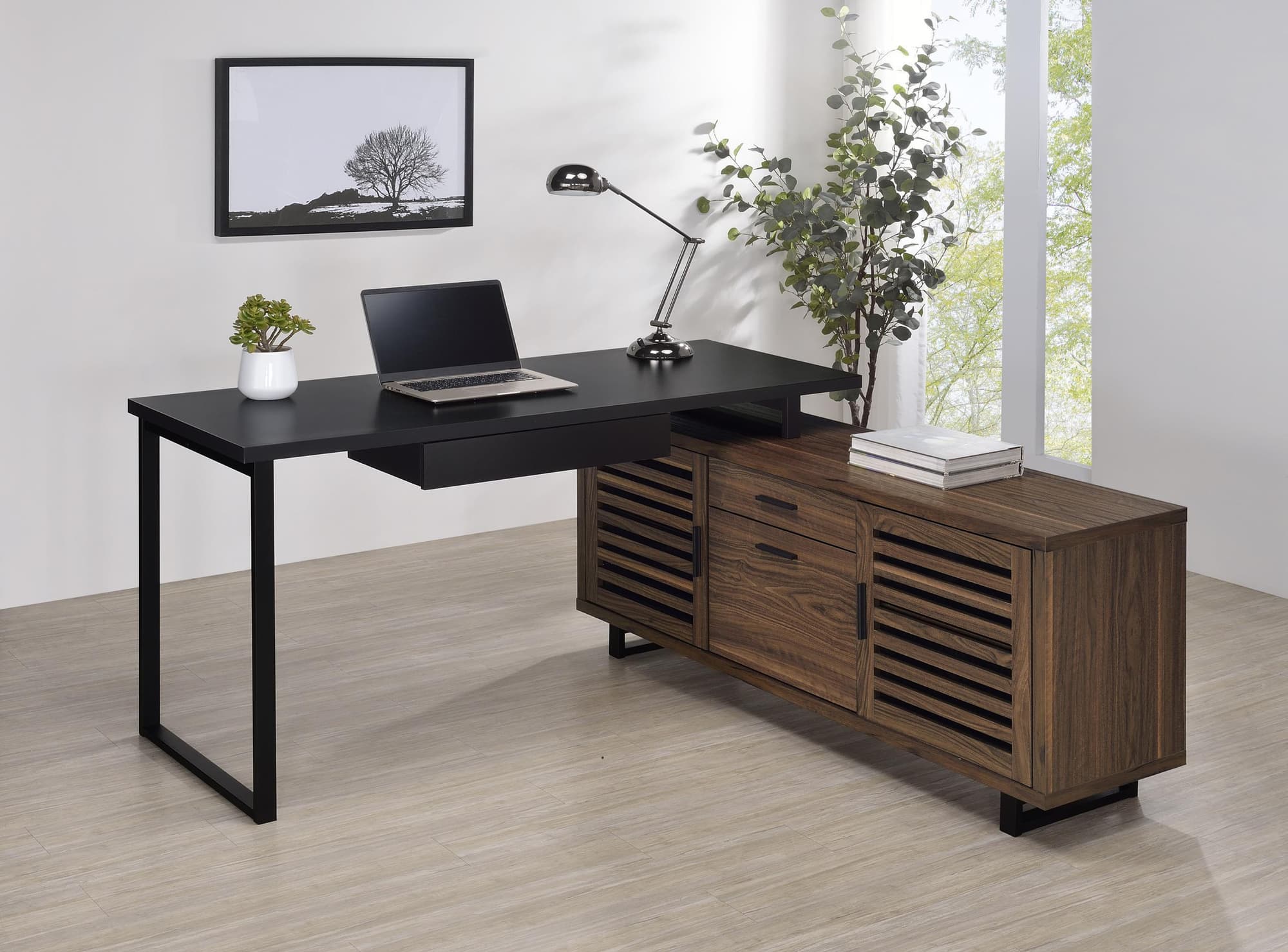 Turamba Brown L-Shaped Executive Desk - Image 1