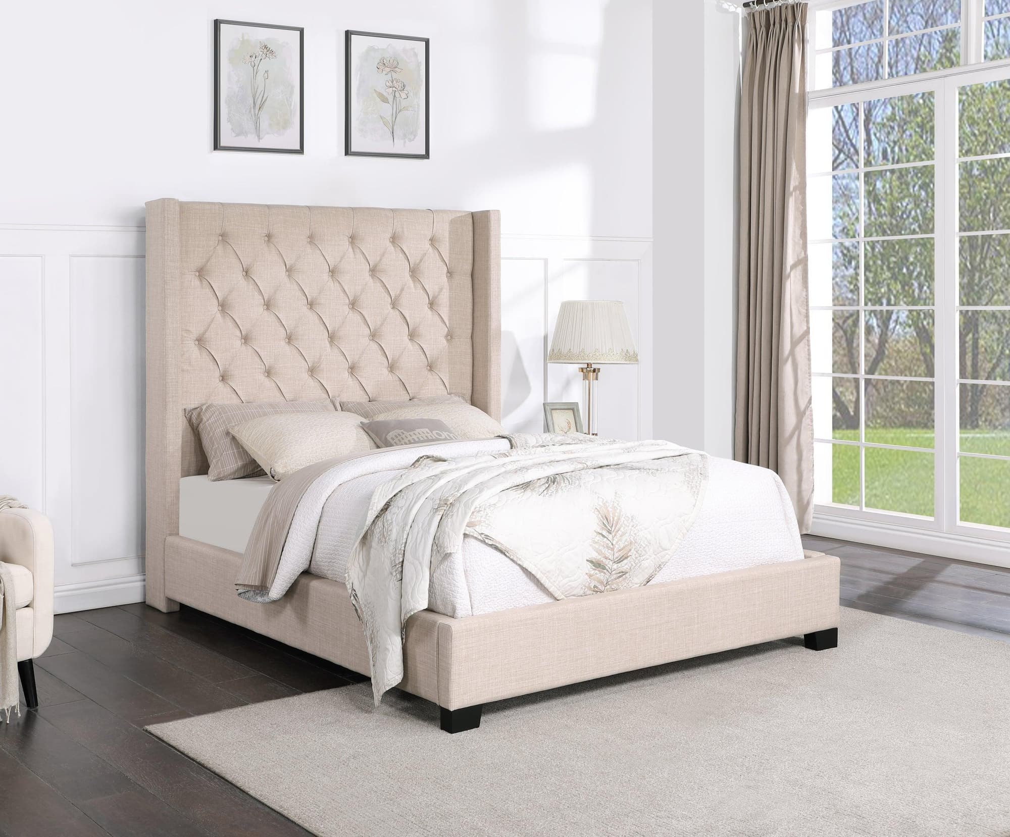 Henri Beige 6Ft Upholstered Tufted King Bed - Image 1