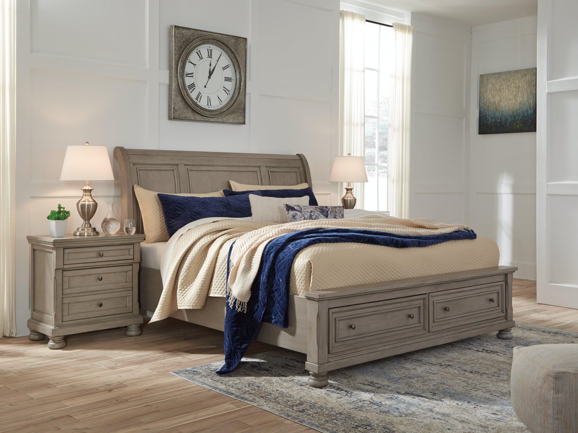 Lettner Light Gray Queen Sleigh Bed With 2 Storage Drawers - Image 1
