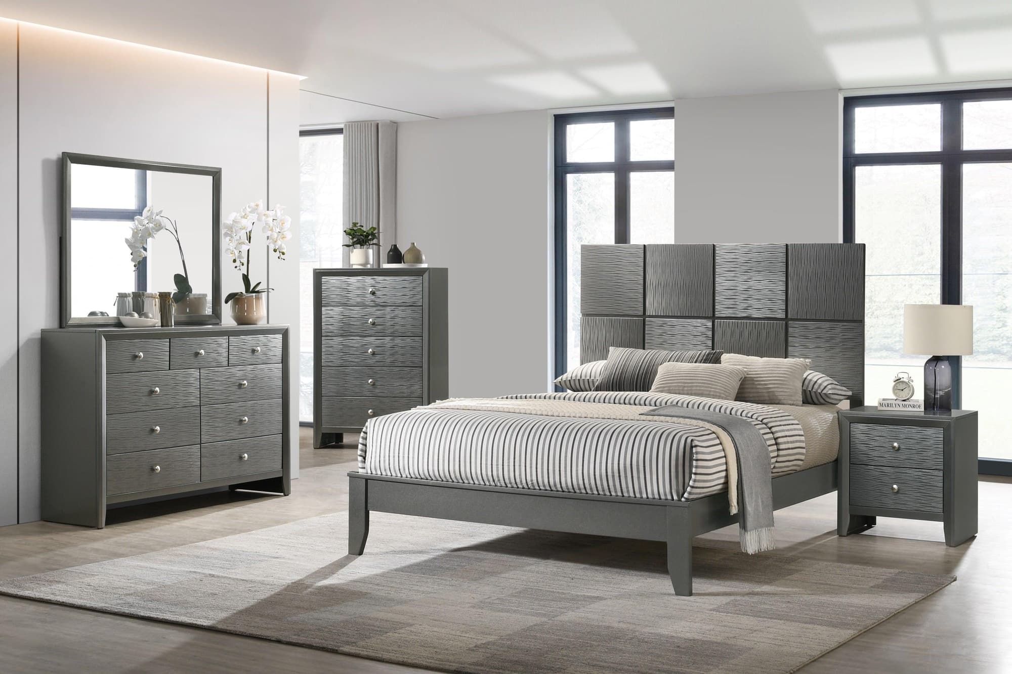 Denker Gunmetal Panel Bedroom Set - Image 1