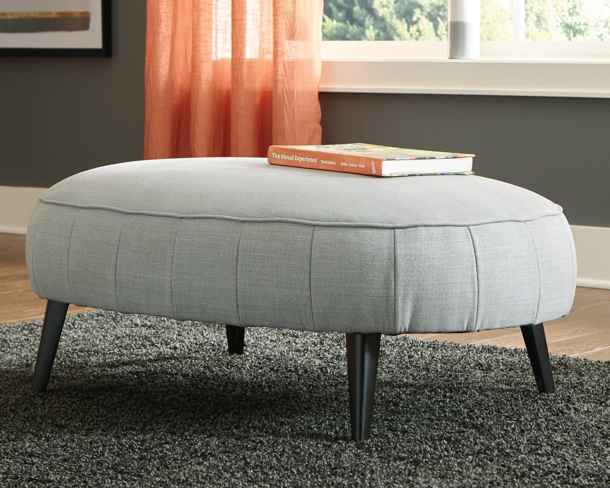Hollyann Gray Chenille Oversized Accent Ottoman - Image 1