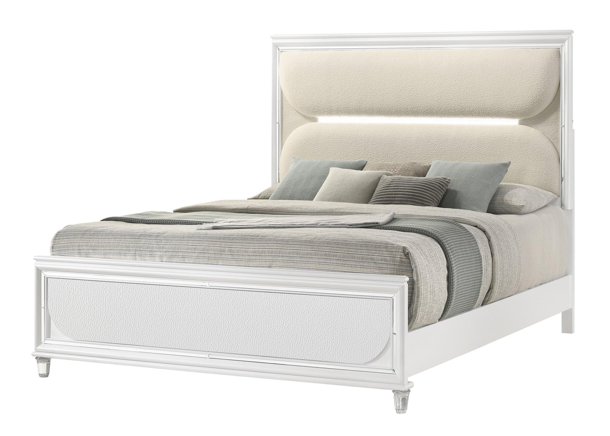 Eden White Velvet Upholstered LED King Bed - Image 1