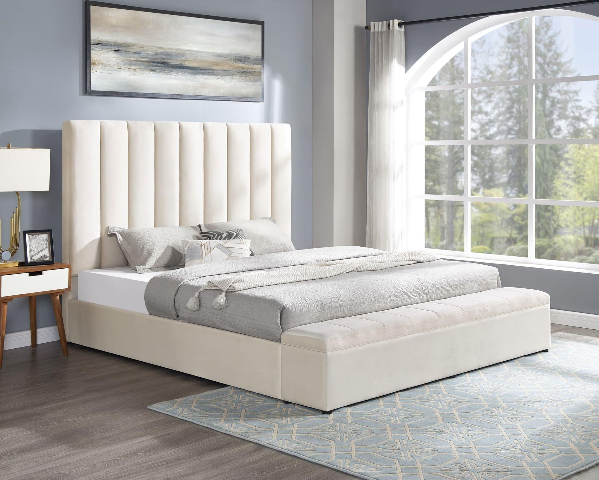 Valencia Beige Platform Queen Bed - Image 1