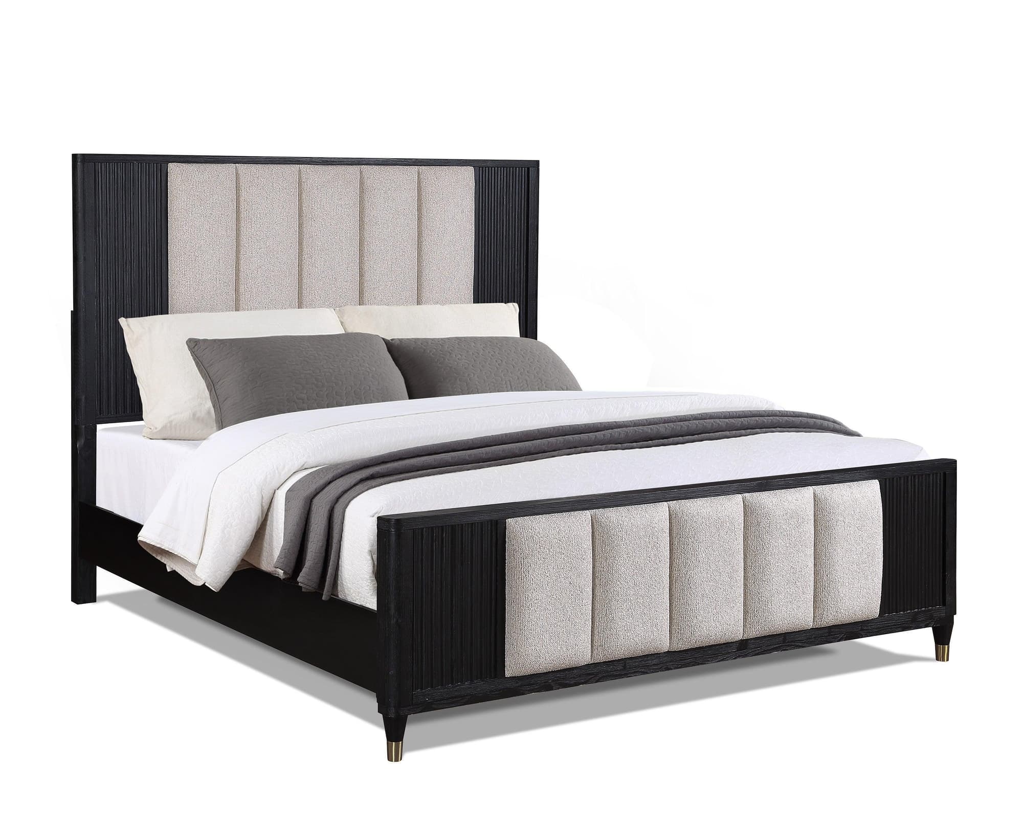 Kara Black Gray Fabric Upholstered Panel King Bed - Image 1