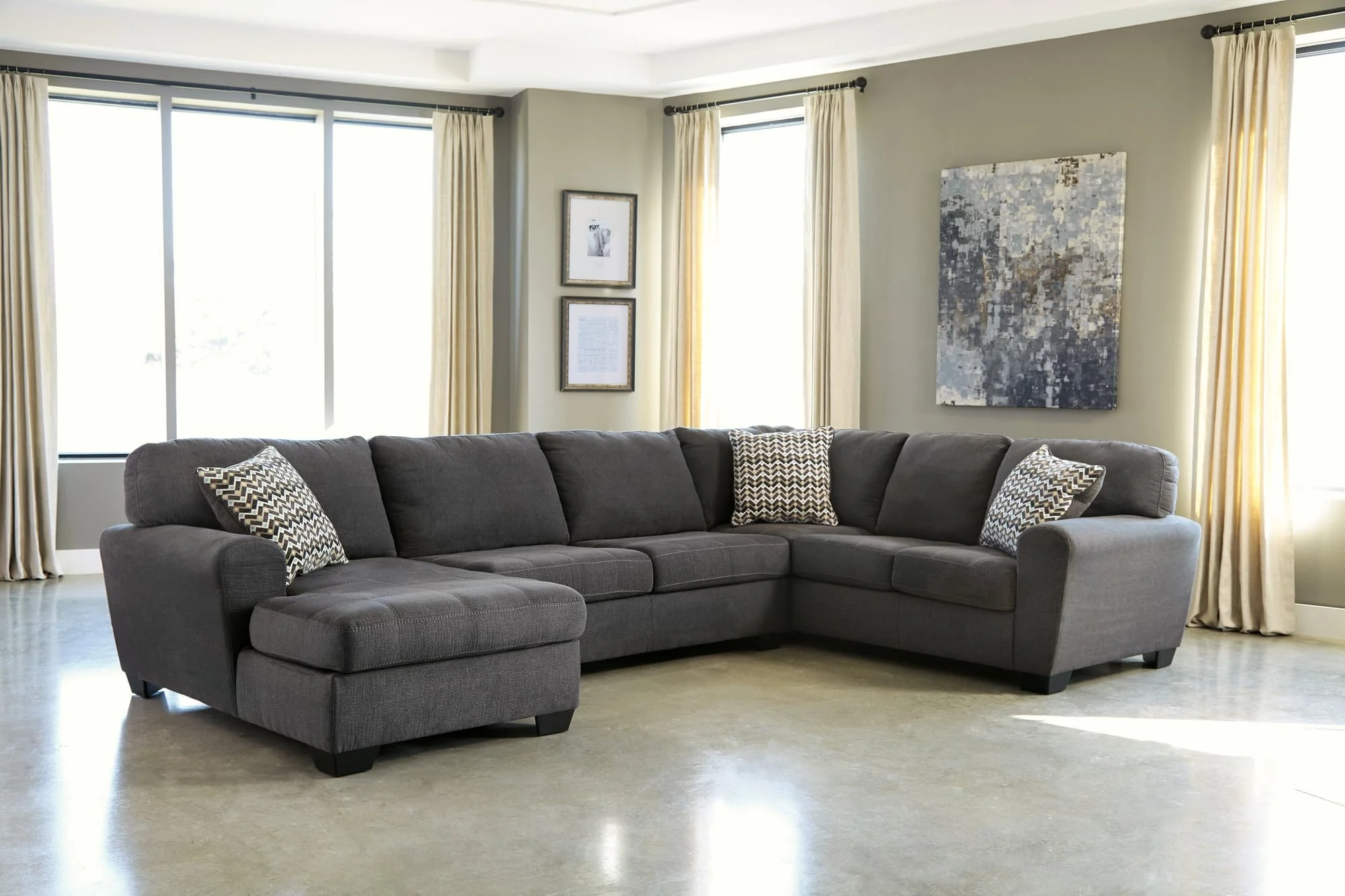 Ambee Slate Chenille 3-Piece Sectional With Chaise
