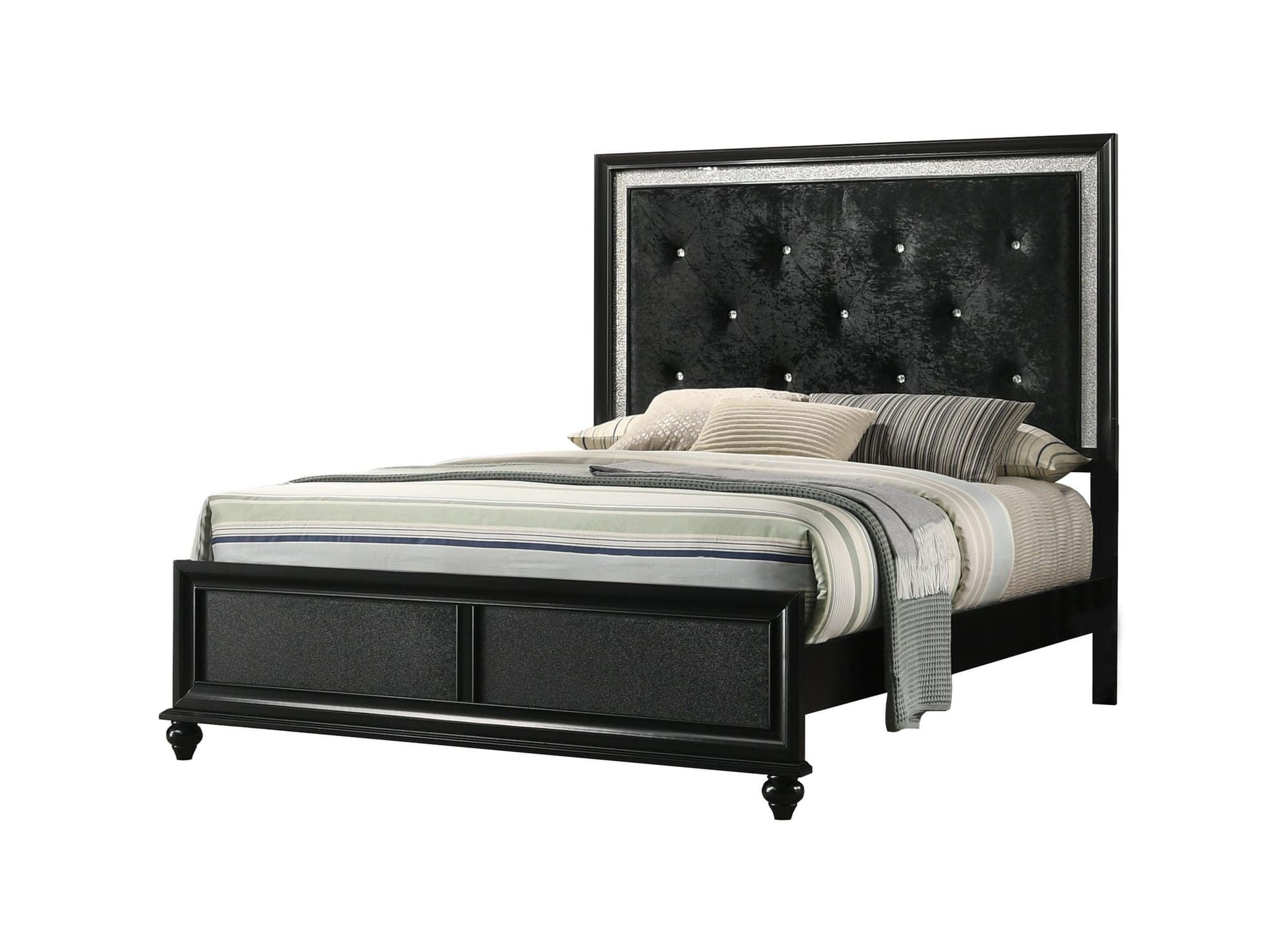 Lila Black Velvet Upholstered Tufted Panel King Bed - Image 1