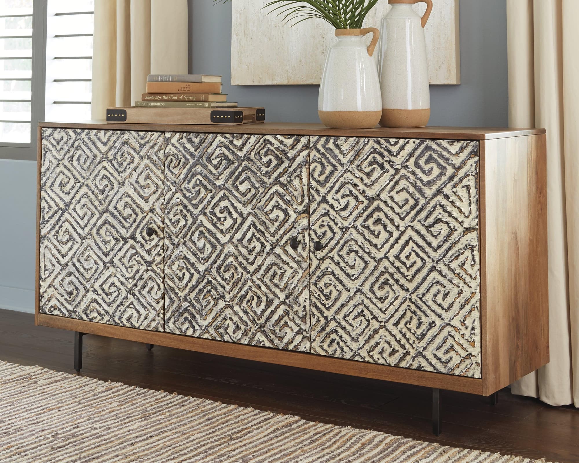 Kerrings Brown Black White Accent Cabinet - Image 1