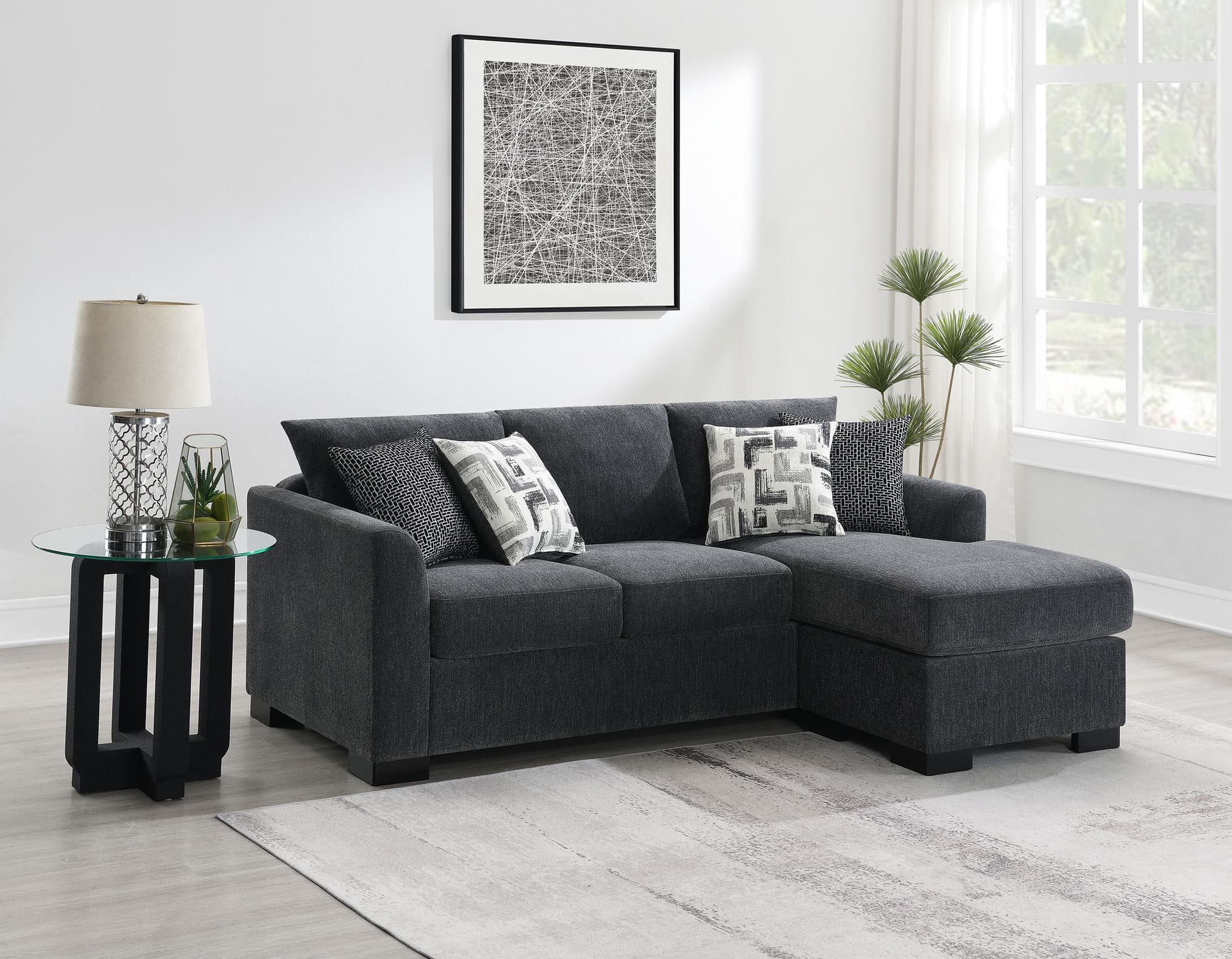 Storey Upholstered Sleeper Sectional Chaise Sofa Dark Grey - Image 1