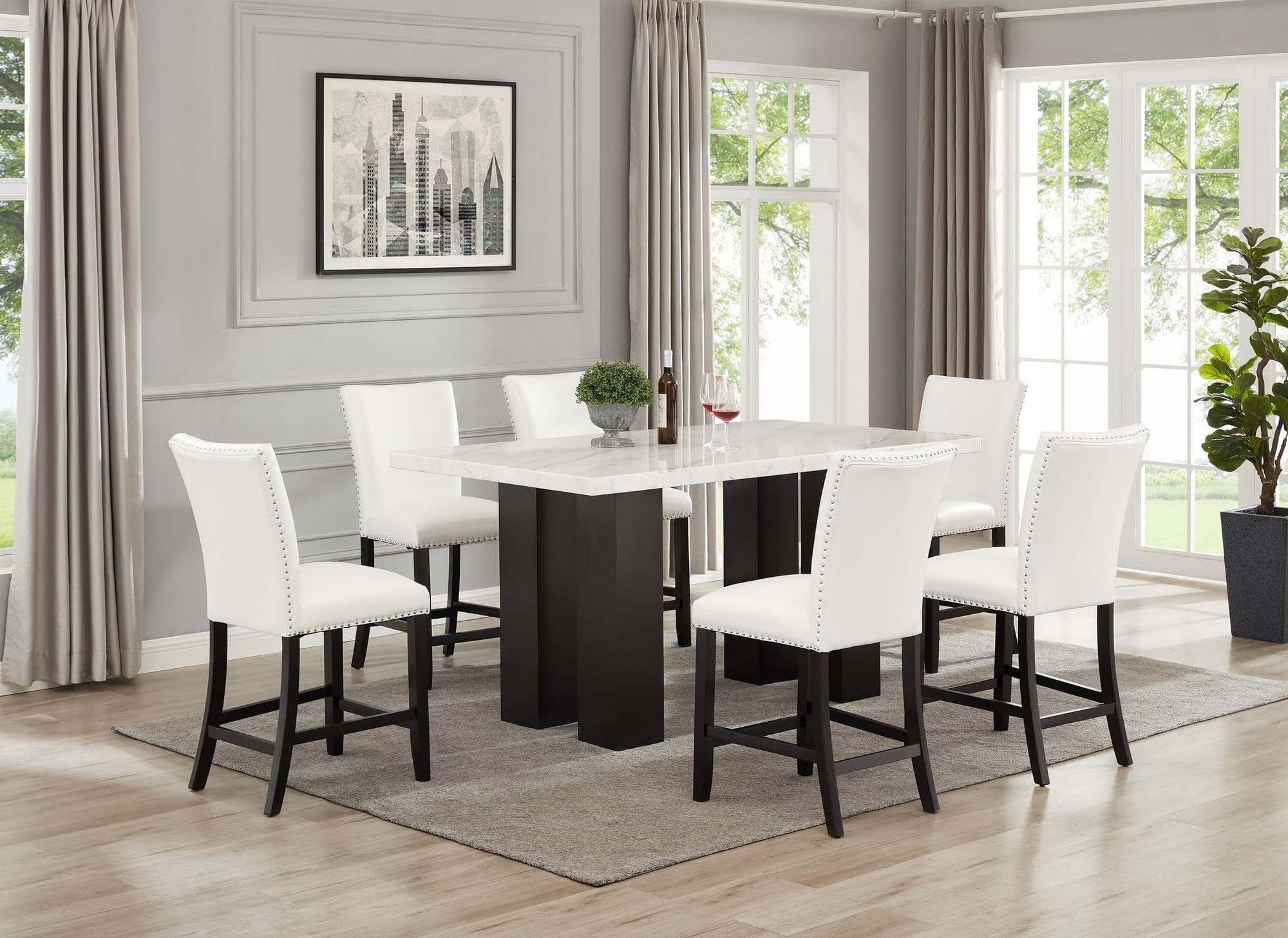Finley White Genuine Marble Counter Height Set