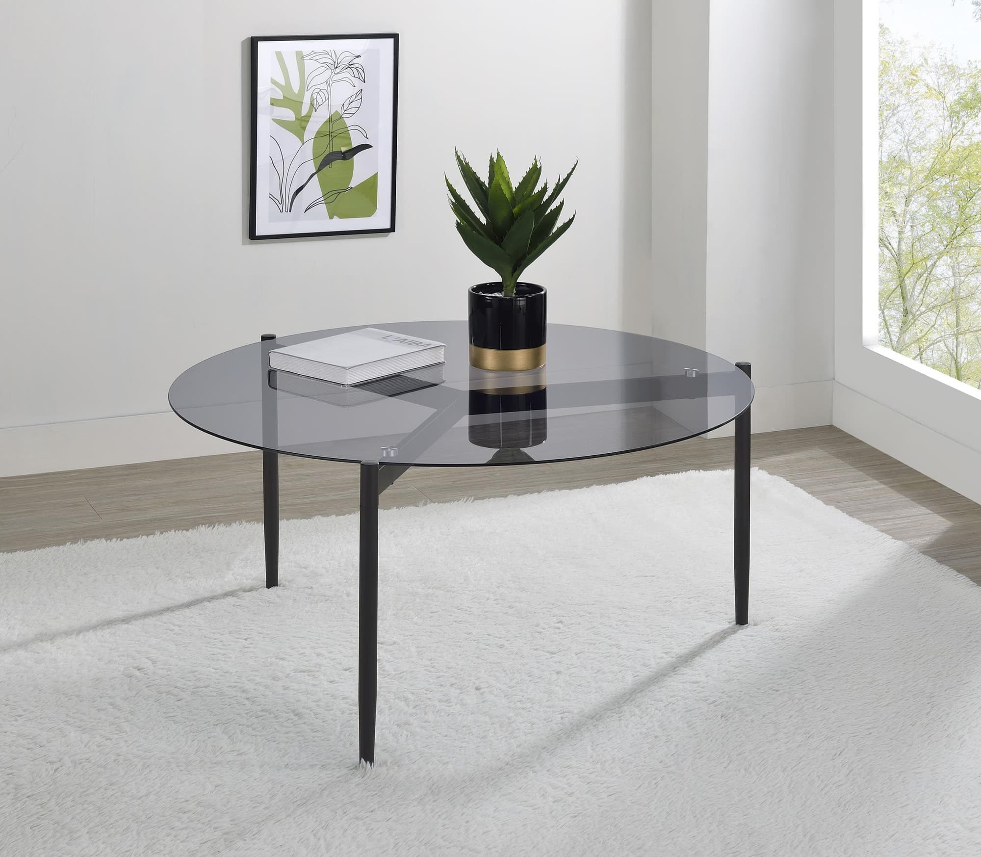 Rosalie Round Smoked Glass Top Coffee Table Sandy Black - Image 1