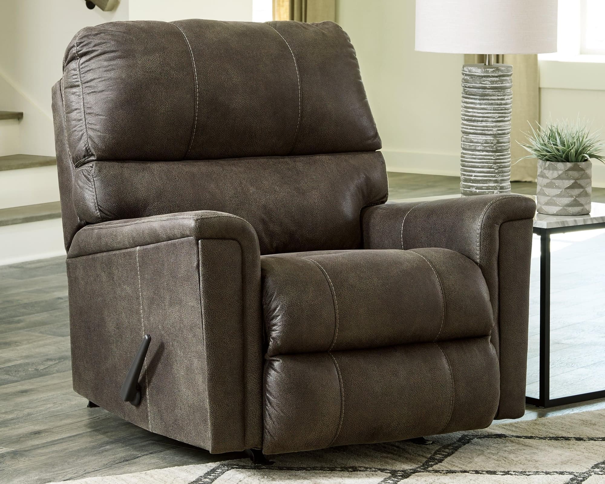 Navi Smoke Faux Leather Recliner - Image 1