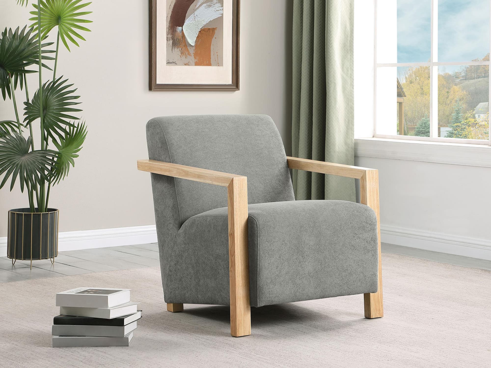 Diego Upholstered Accent Arm Chair With Wood Arms Grey - Image 1