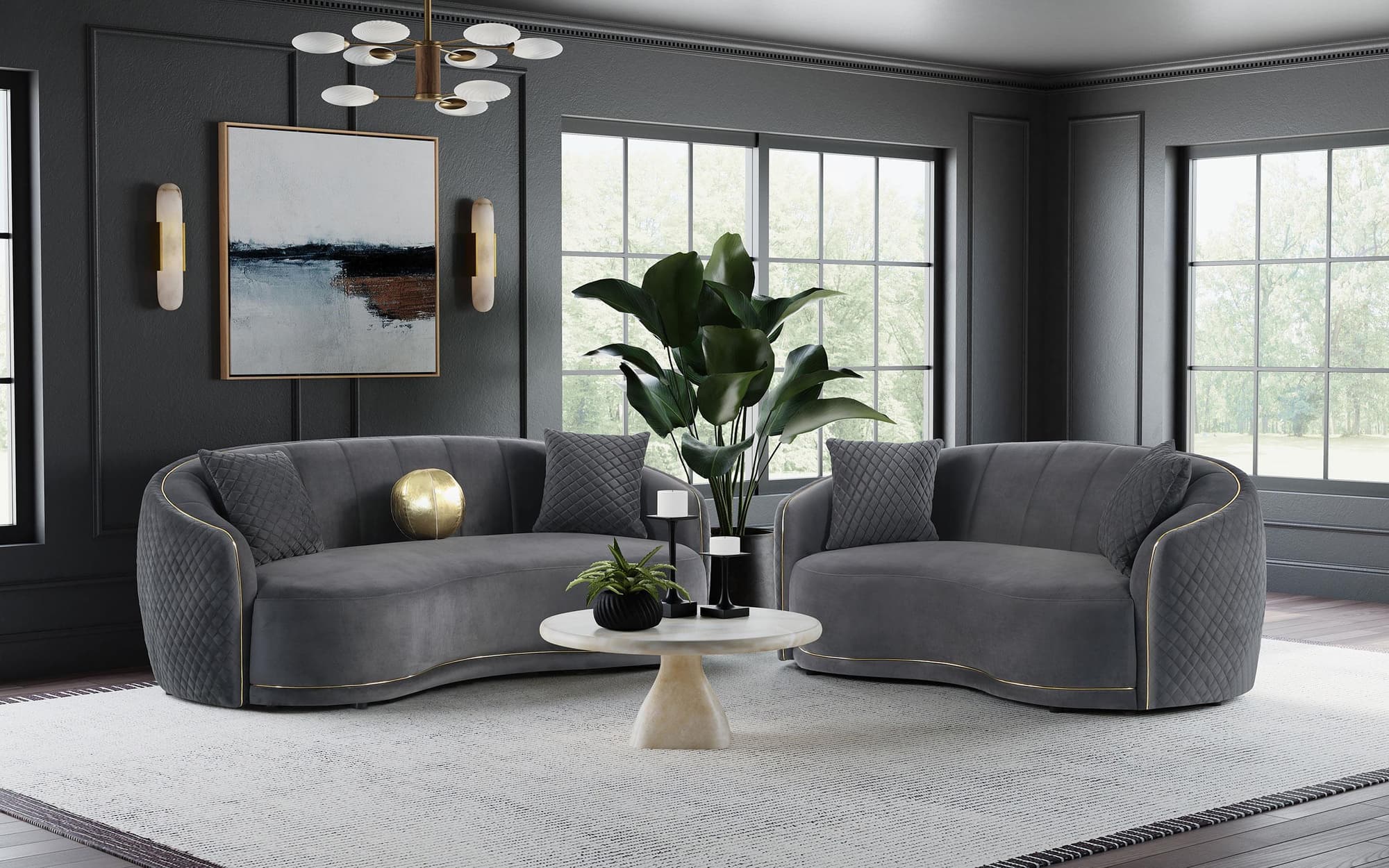 Brookside 2-Piece Velvet Upholstered Sofa Set Dark Grey - Image 1