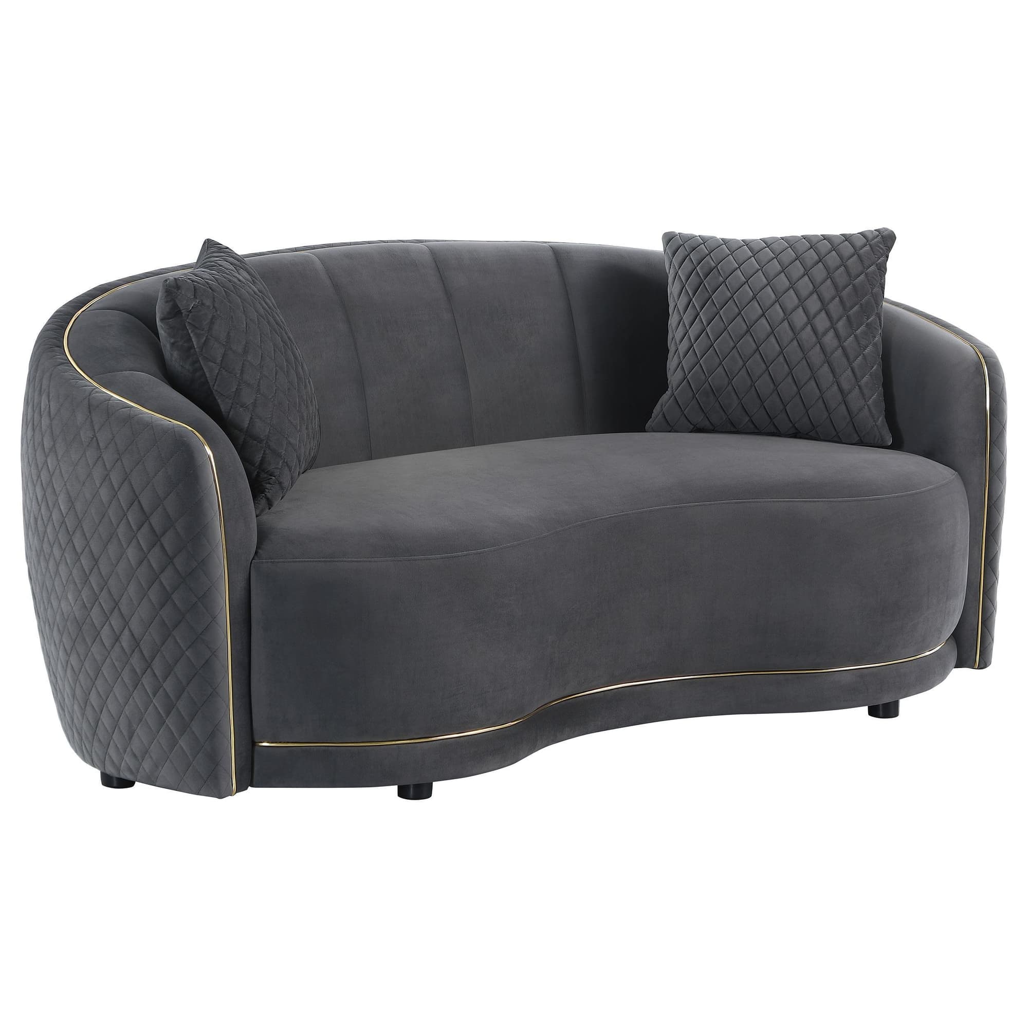 Brookside Velvet Upholstered Curved Loveseat Dark Grey - Image 1