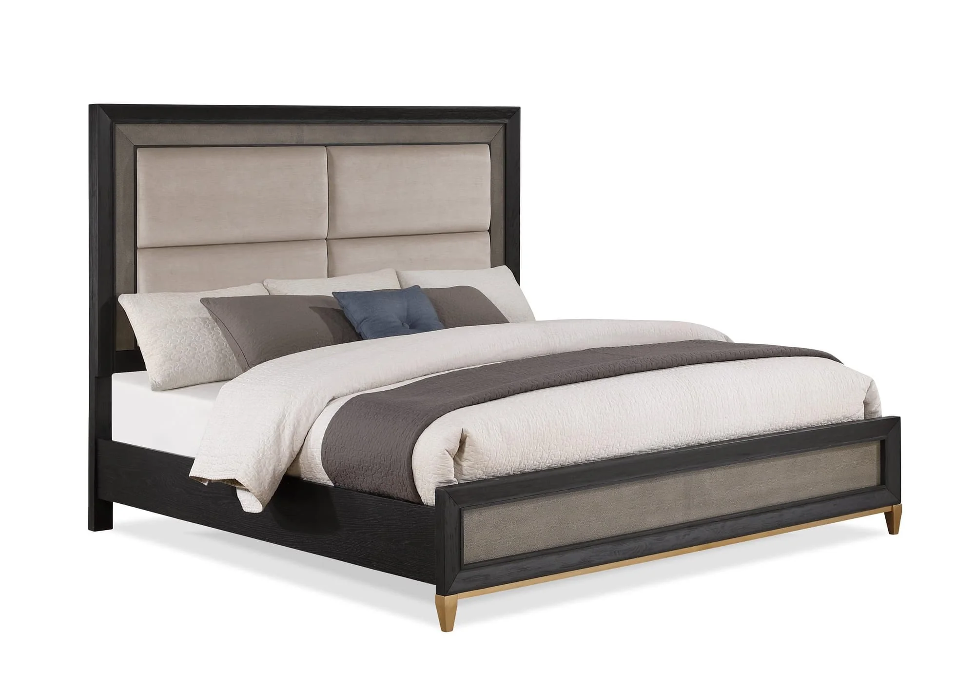 Payson Gray Fabric Upholstered Panel Queen Bed - Image 1