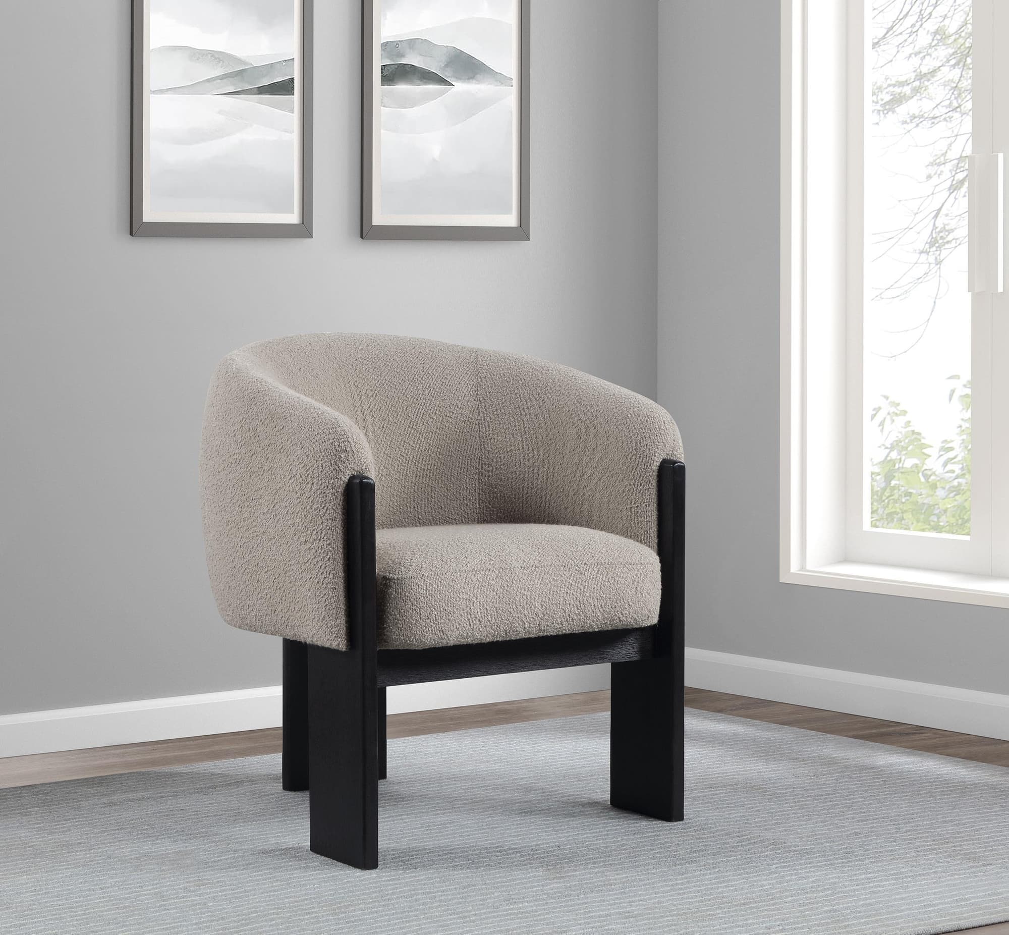 Valdez Boucle Upholstered Barrel Back Accent Chair Beige - Image 1
