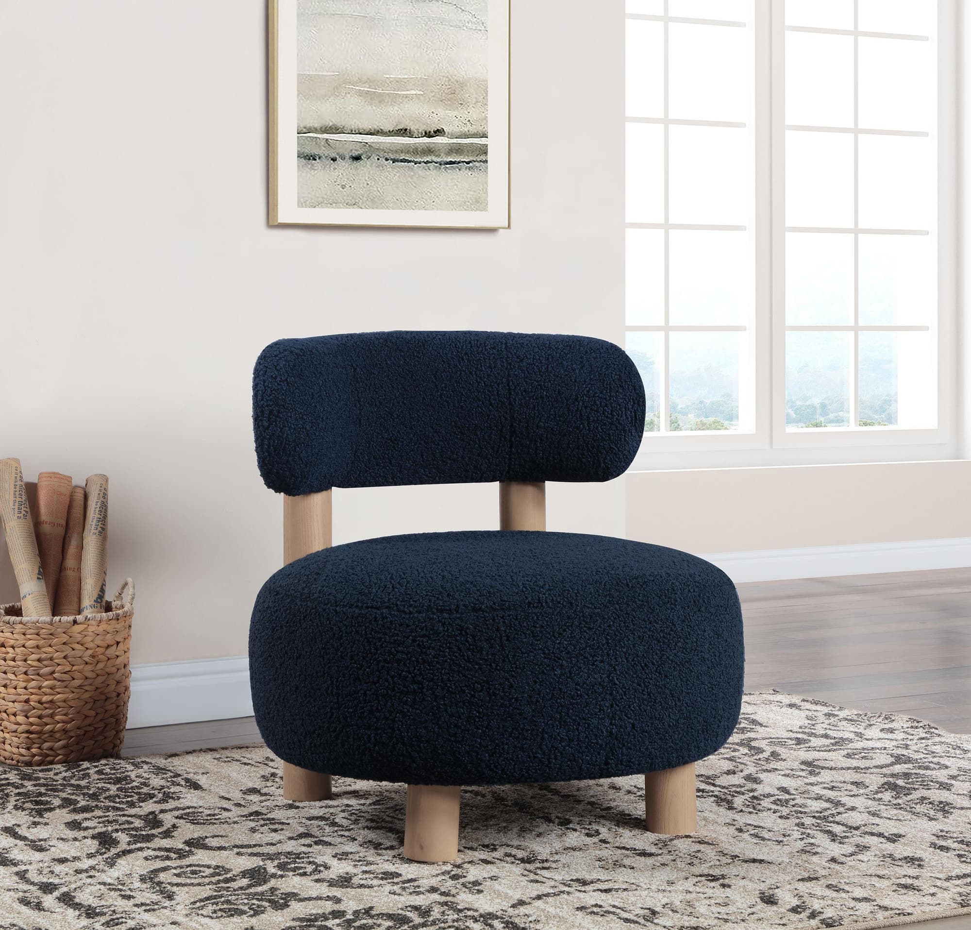 Zonie Boucle Upholstered Barrel Back Accent Chair Blue - Image 1
