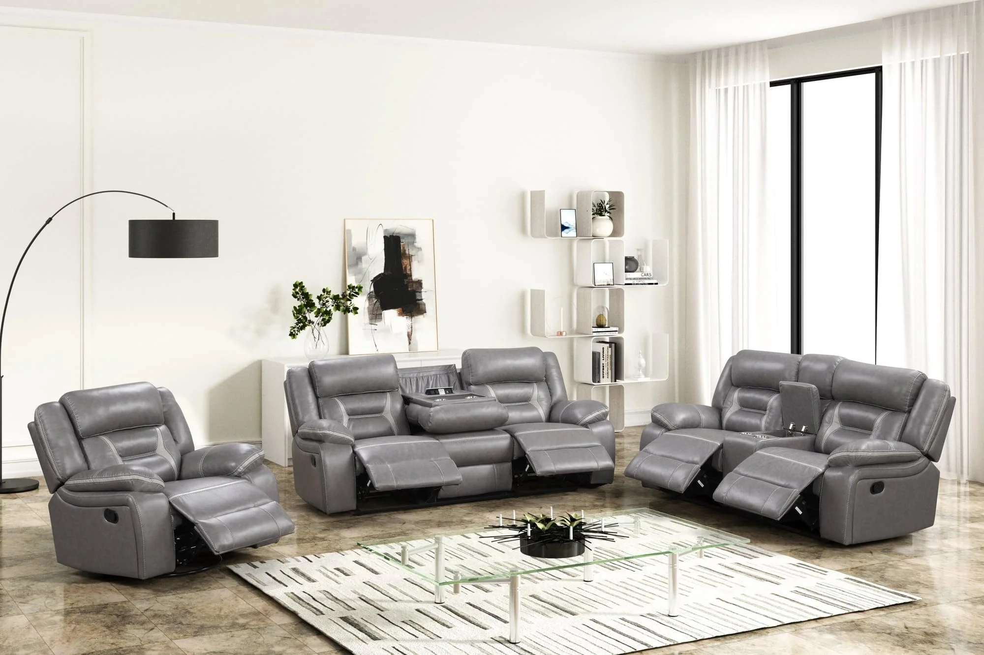 Luka Light Gray Oversized 3-Piece Reclining Set - Image 1