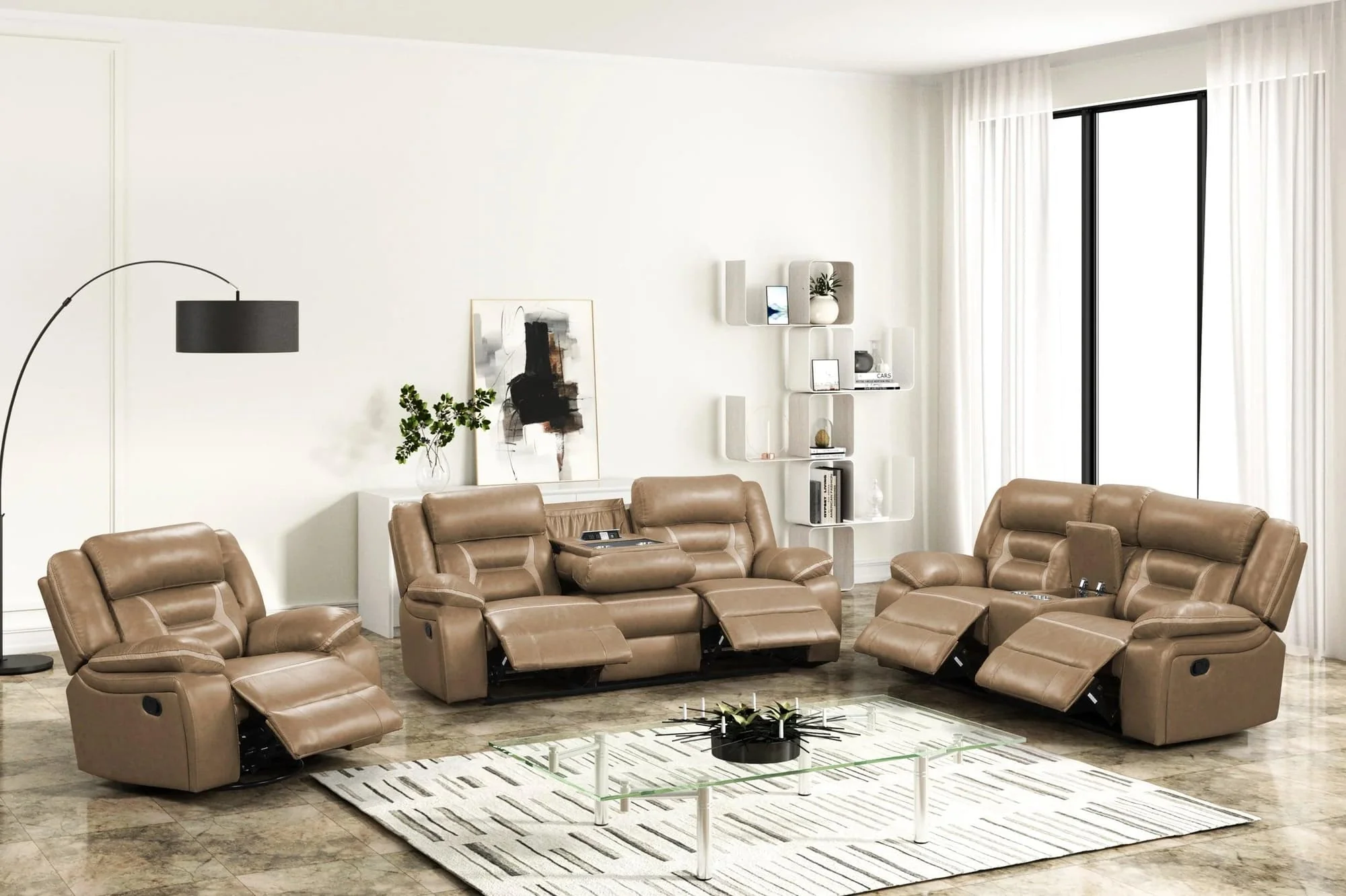 Luka Light Brown Oversized 3-Piece Reclining Set - Image 1