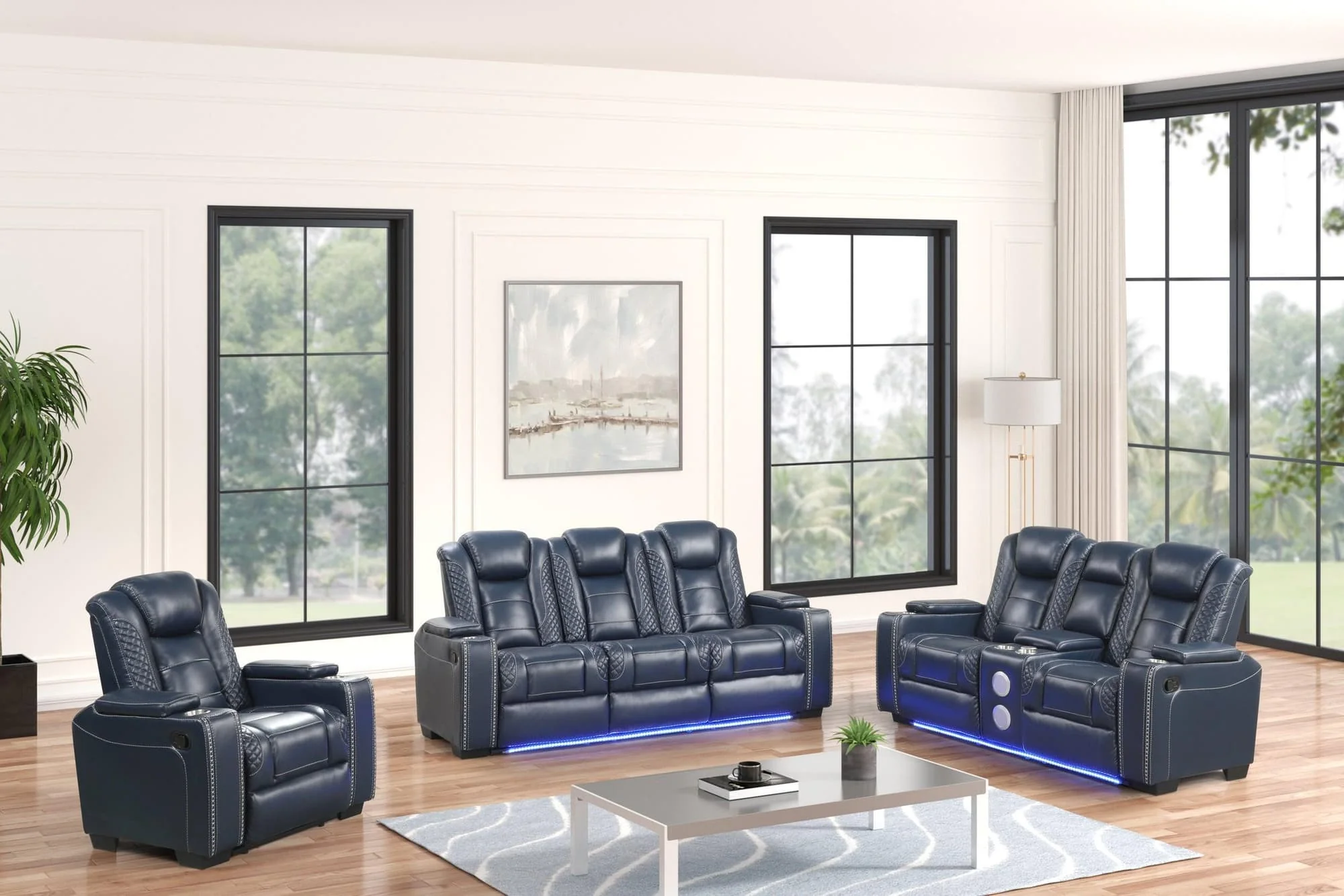 Stefano Blue 3-Piece Reclining Set - Image 1