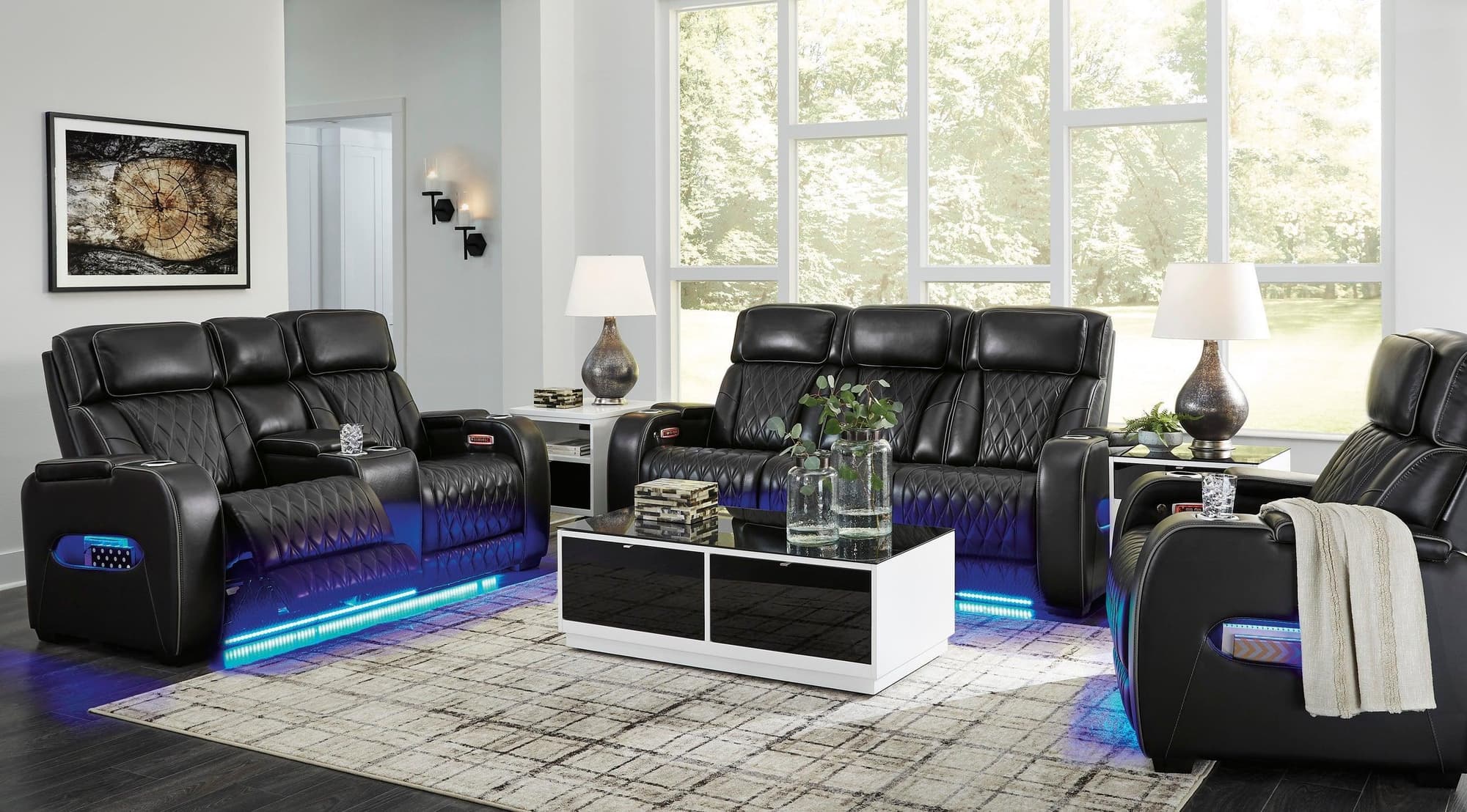 Uli Black Leather 3-Piece Power Reclining Set with Air Massage - Image 1