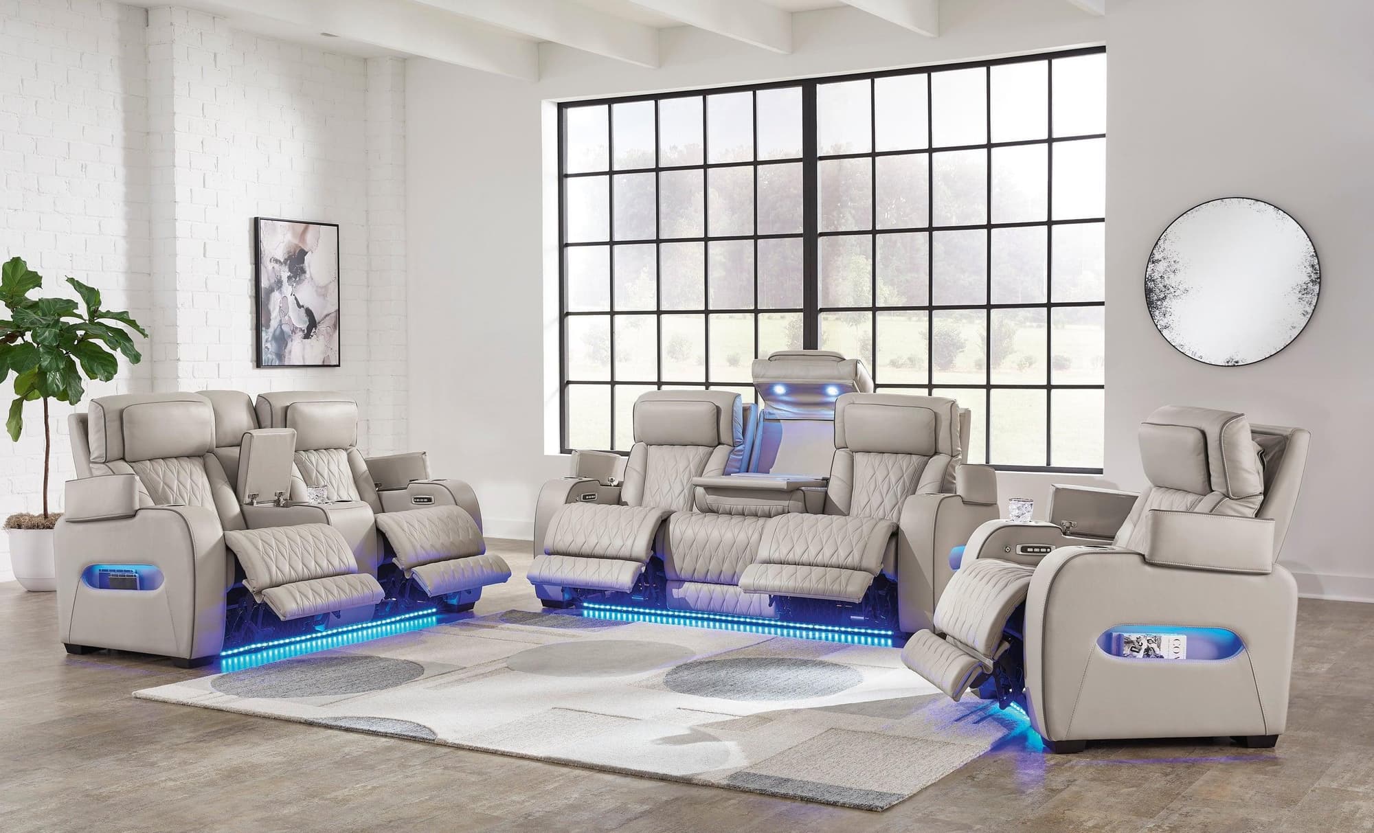 Uli Gray Leather 3-Piece Power Reclining Set with Air Massage - Image 1
