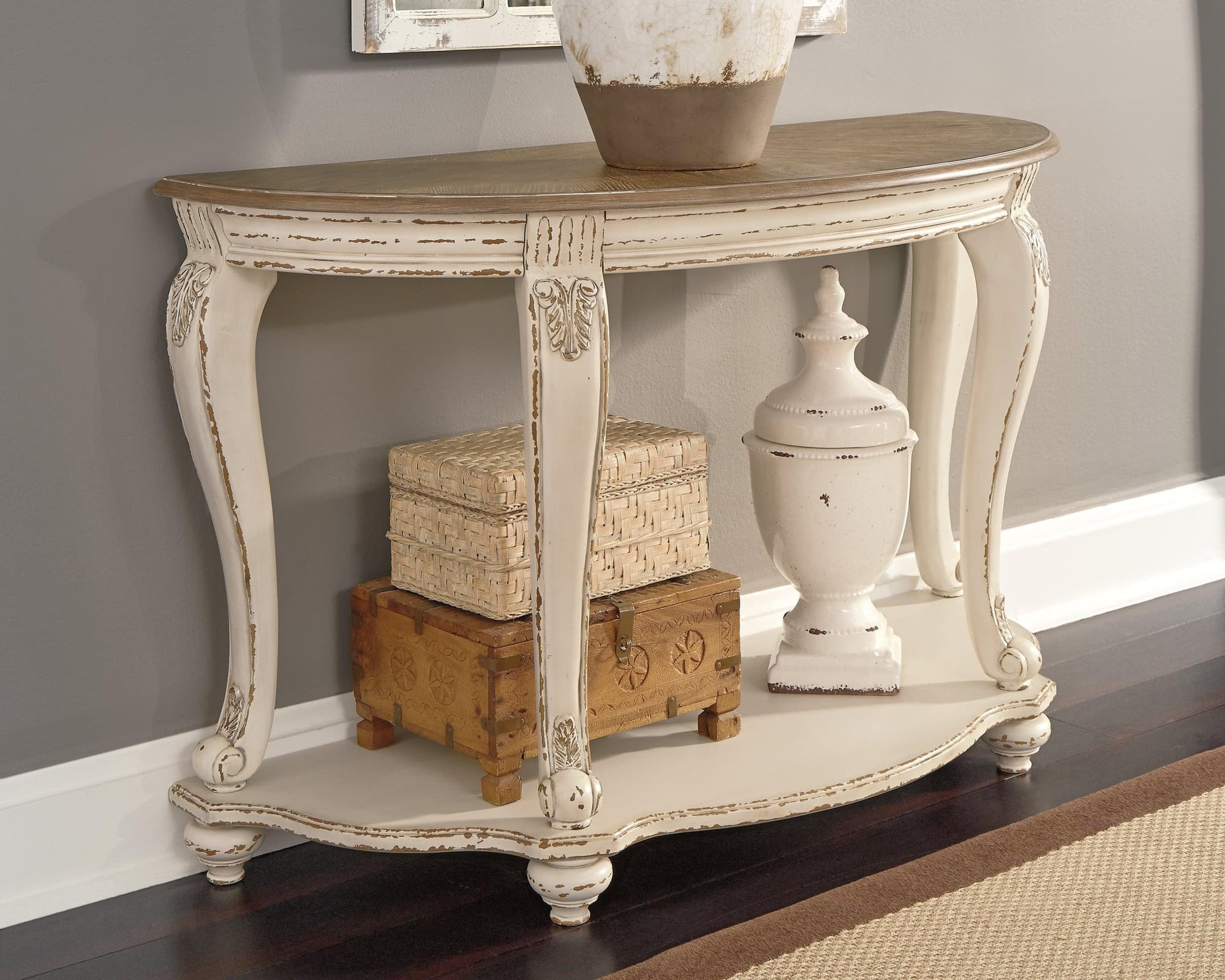 Realyn White Brown Sofa Table