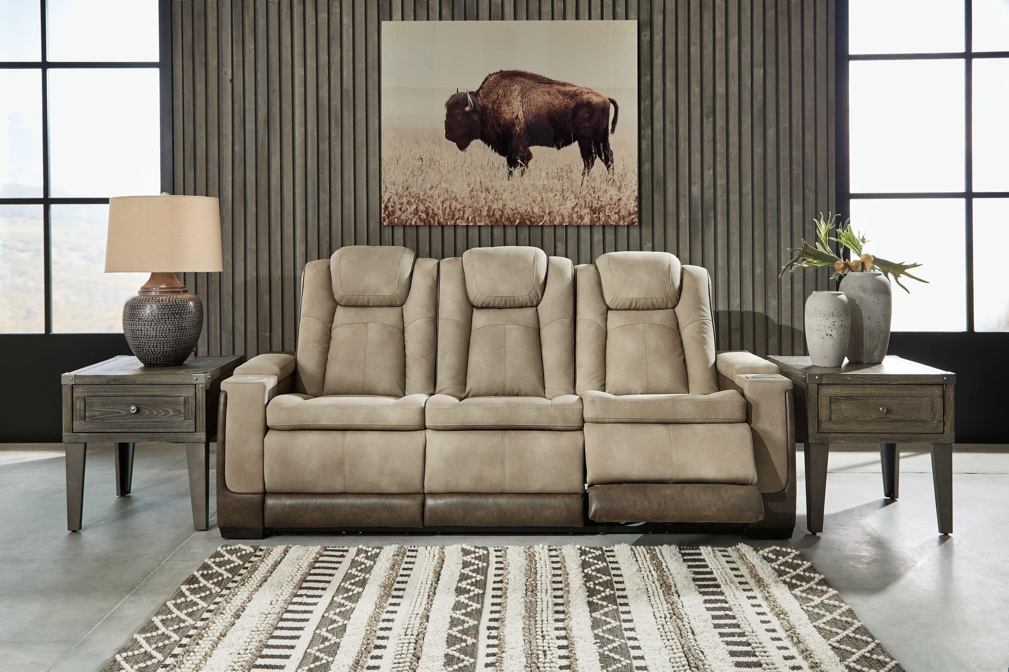Next-Gen Durapella Sand Faux Leather Power Reclining Sofa - Image 1