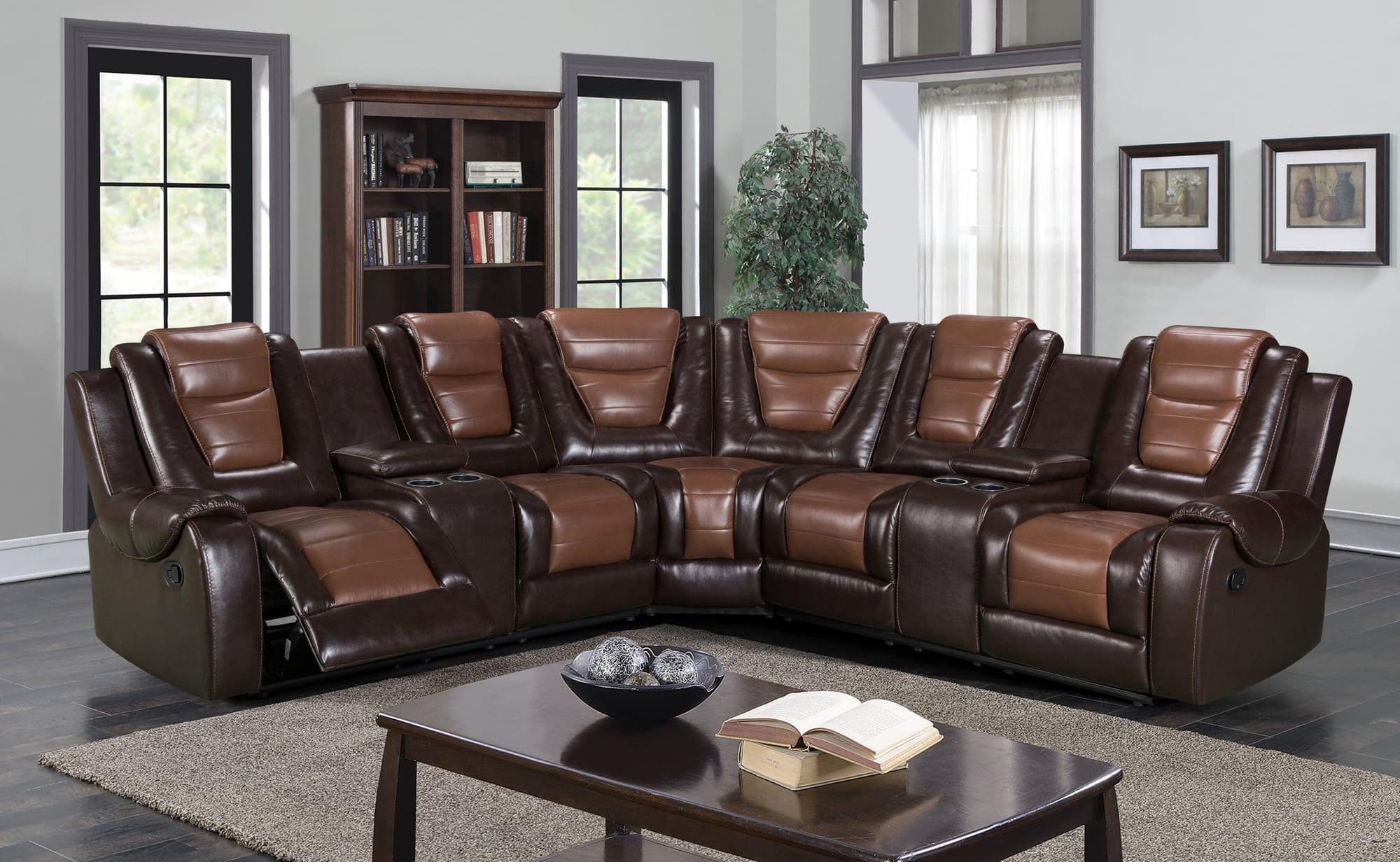 Jordan Brown Leather Reclining Sectional - Image 1
