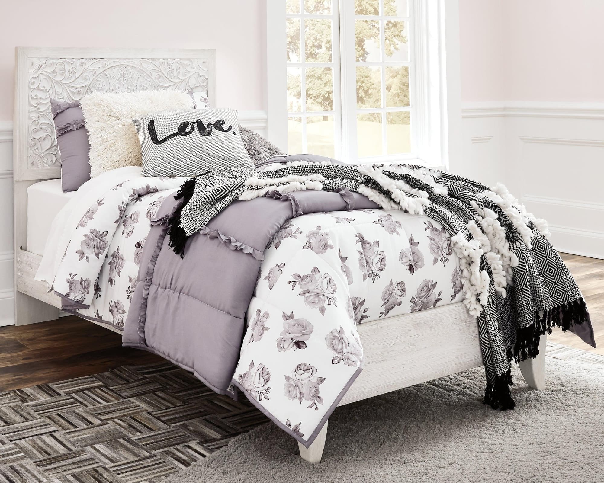 Paxberry Whitewash Twin Panel Bed - Image 1