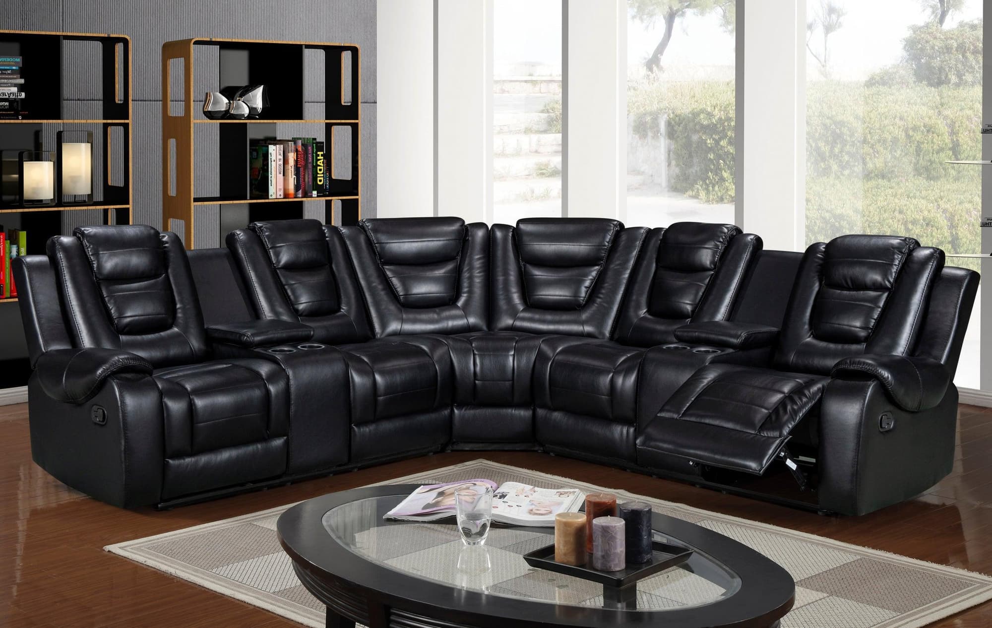 Jordan Black Leather Reclining Sectional - Image 1