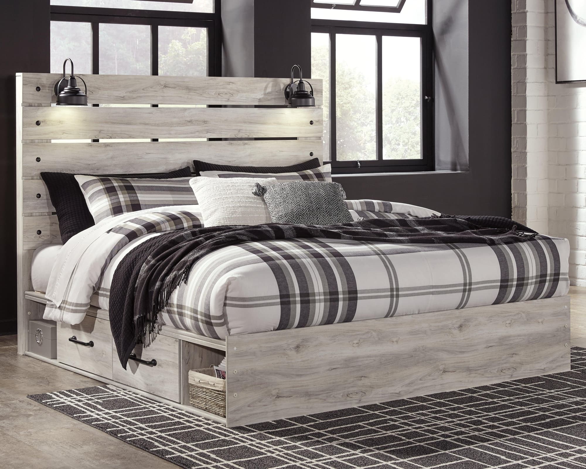 Cambeck Whitewash King Panel Bed With 4 Storage Drawers - Image 1